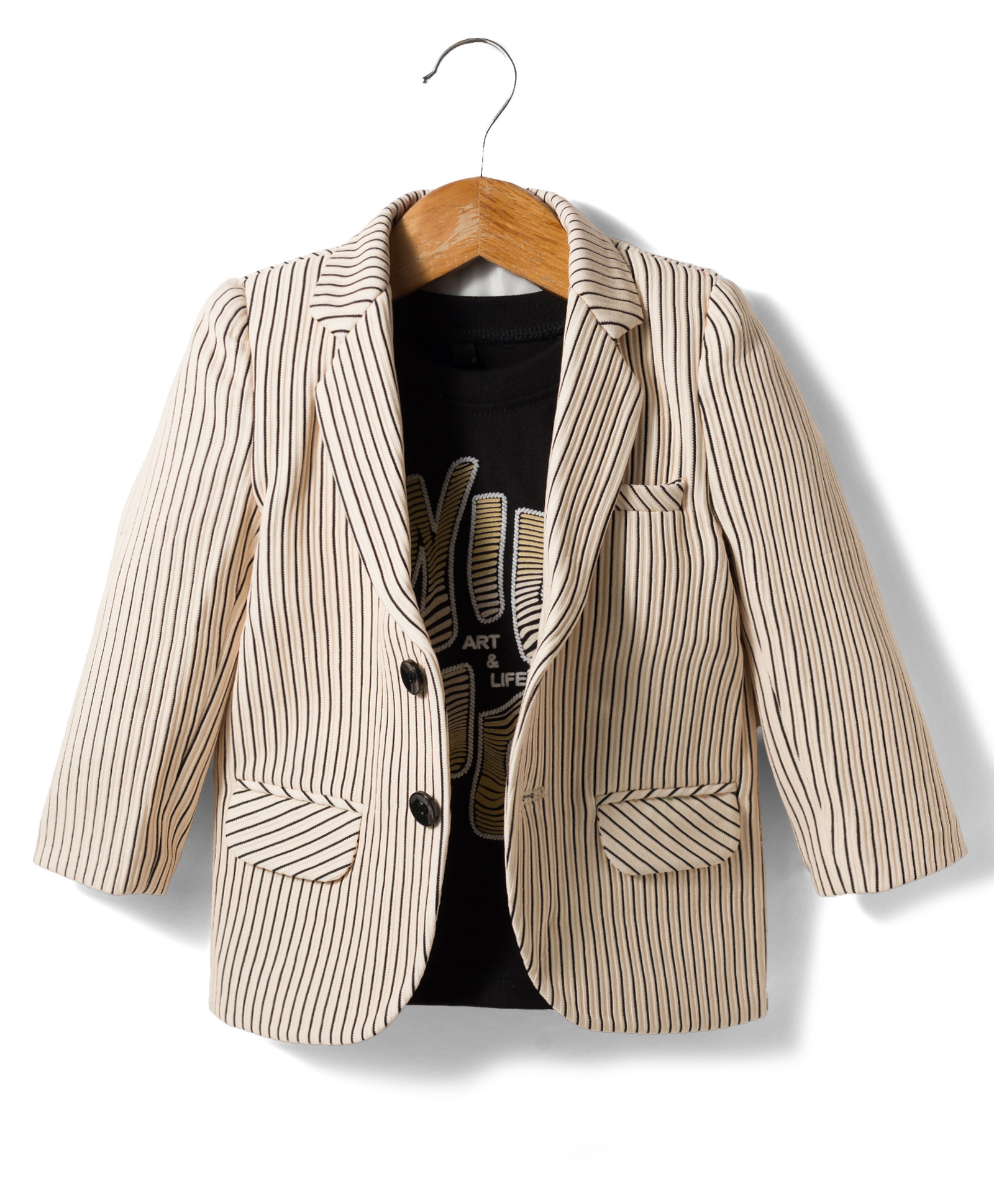 robo fry RoboFry Cotton Woven Full Sleeves Striped Party Blazer with Printed T-Shirt - Yellow-picture-13
