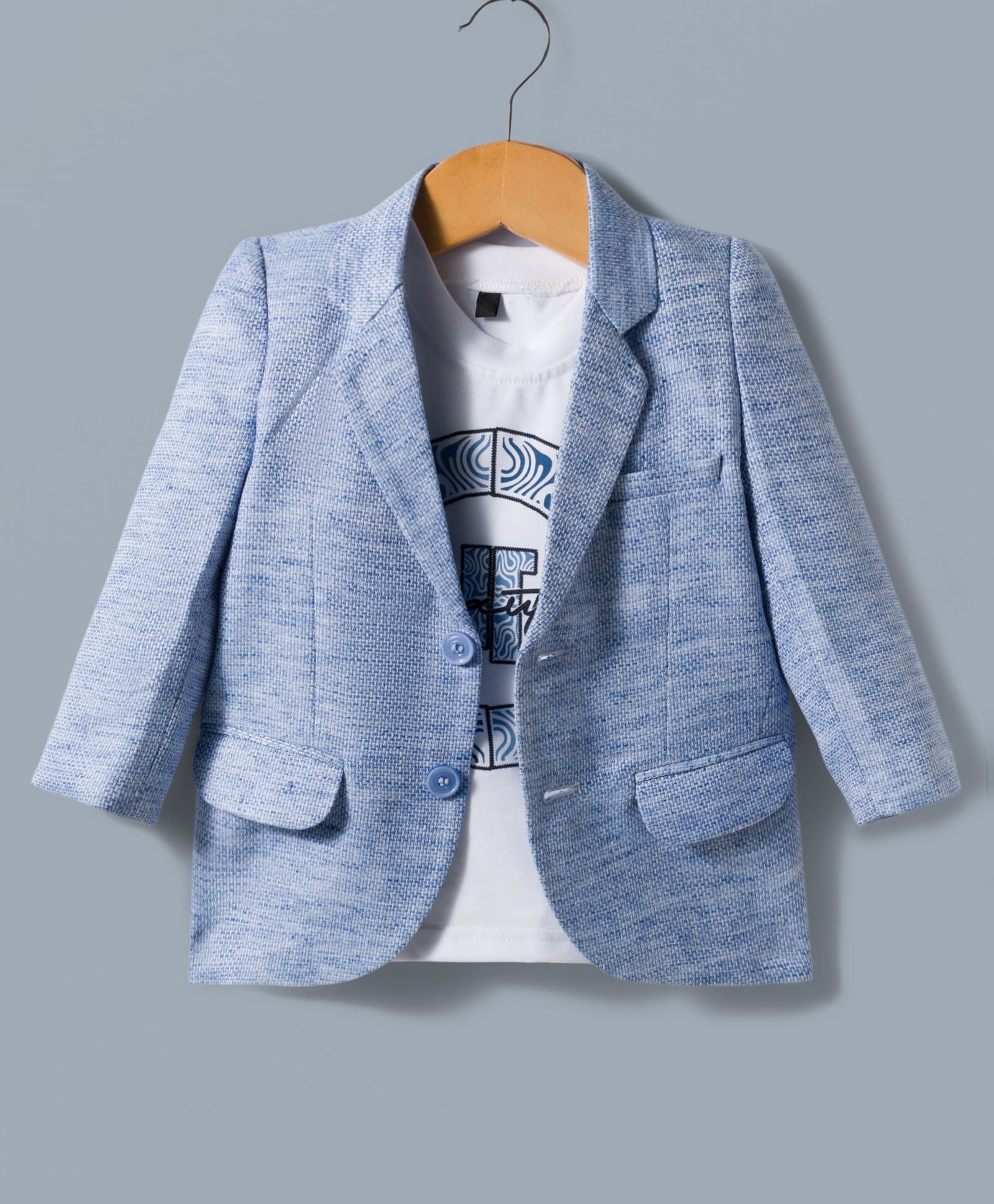 Robo Fry Cotton Woven Full Sleeves Solid Blazer With Printed T-Shirt - Light Blue-picture-23