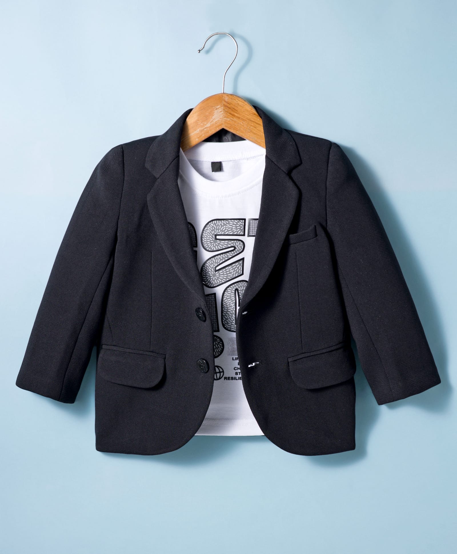 RoboFry Cotton Woven Full Sleeves Solid Blazer With Text Printed T-Shirt - Black-image-49