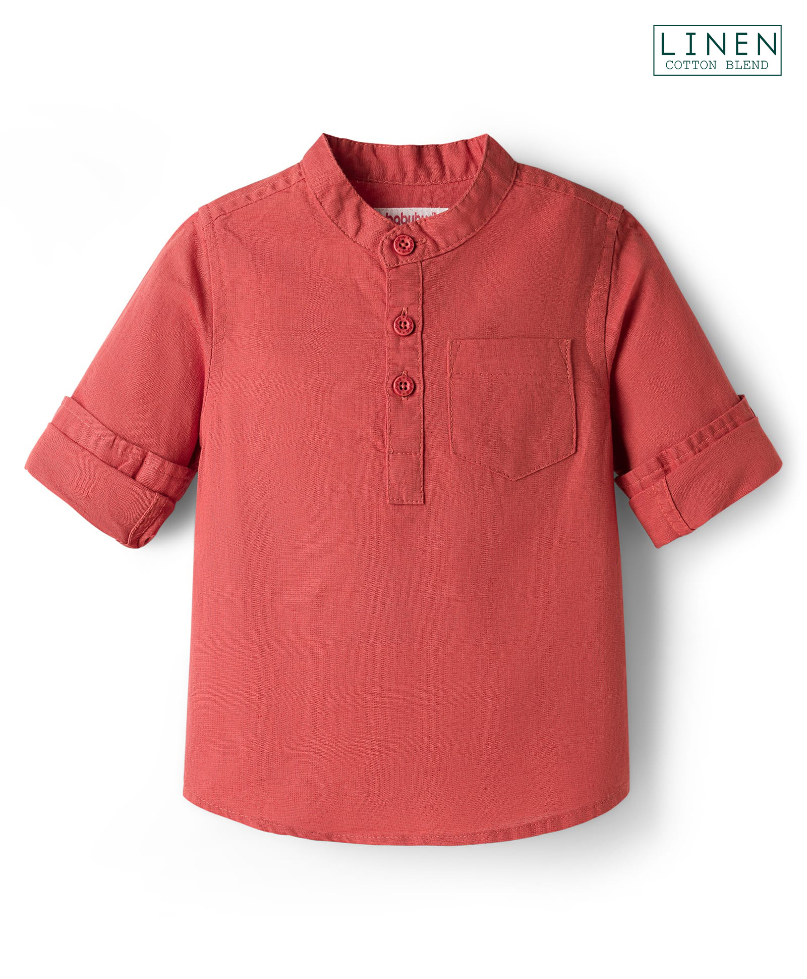 Babyhug Linen Woven Full Sleeves Solid Shirt - Red-picture-26