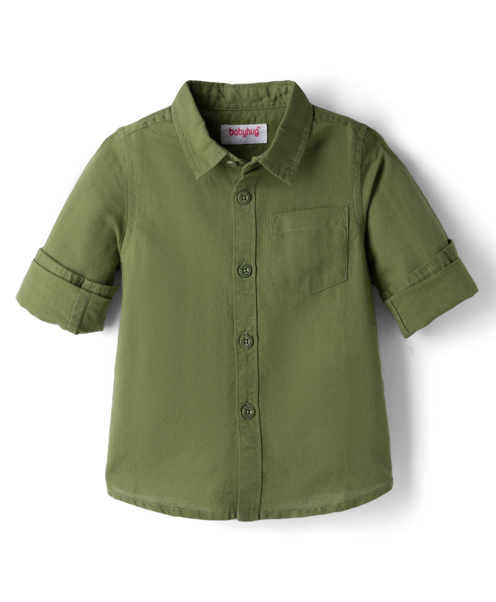Babyhug Linen Woven Full Sleeves Solid Shirt - Green-picture-29