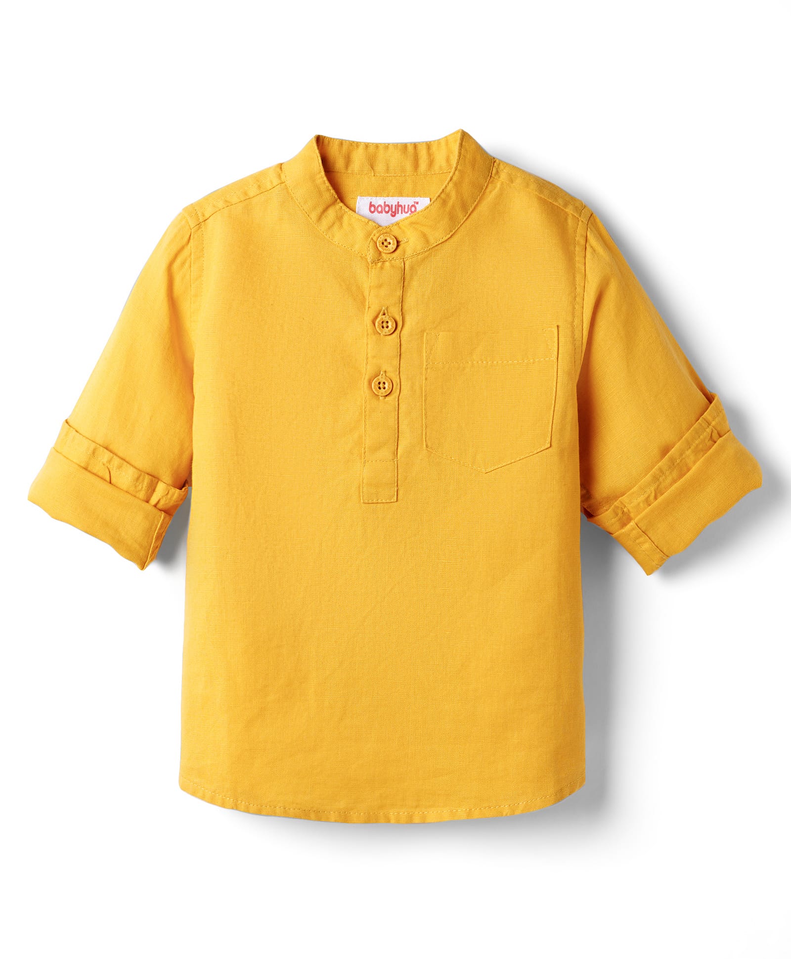 Babyhug Linen Woven Full Sleeves Solid Colour Mandarin Collar Kurta Style Shirt - Golden