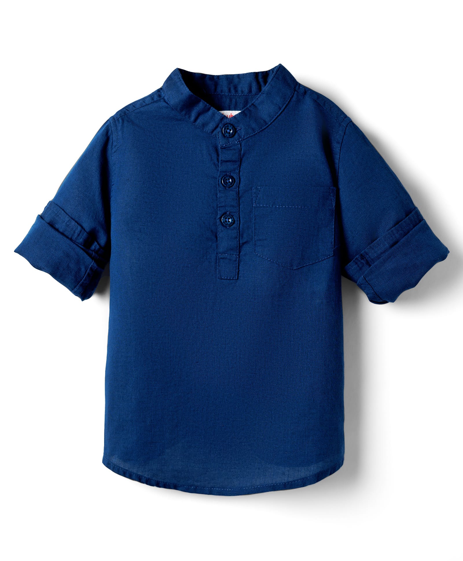 Babyhug Linen Woven Full Sleeves Solid Colour Mandarin Collar Kurta Style Shirt - Blue