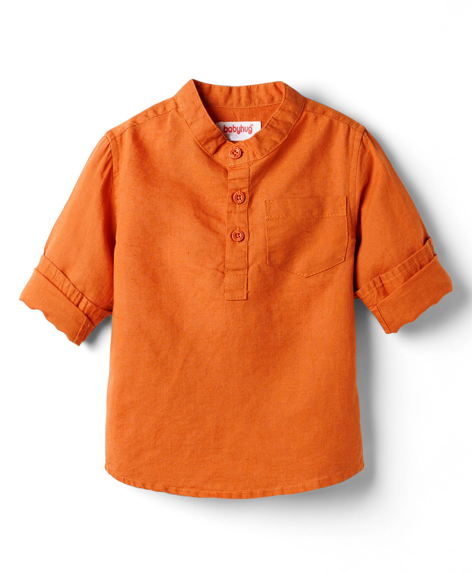 Babyhug Linen Woven Full Sleeves Solid Colour Mandarin Collar Kurta Style Shirt - Rust Orange-picture-14