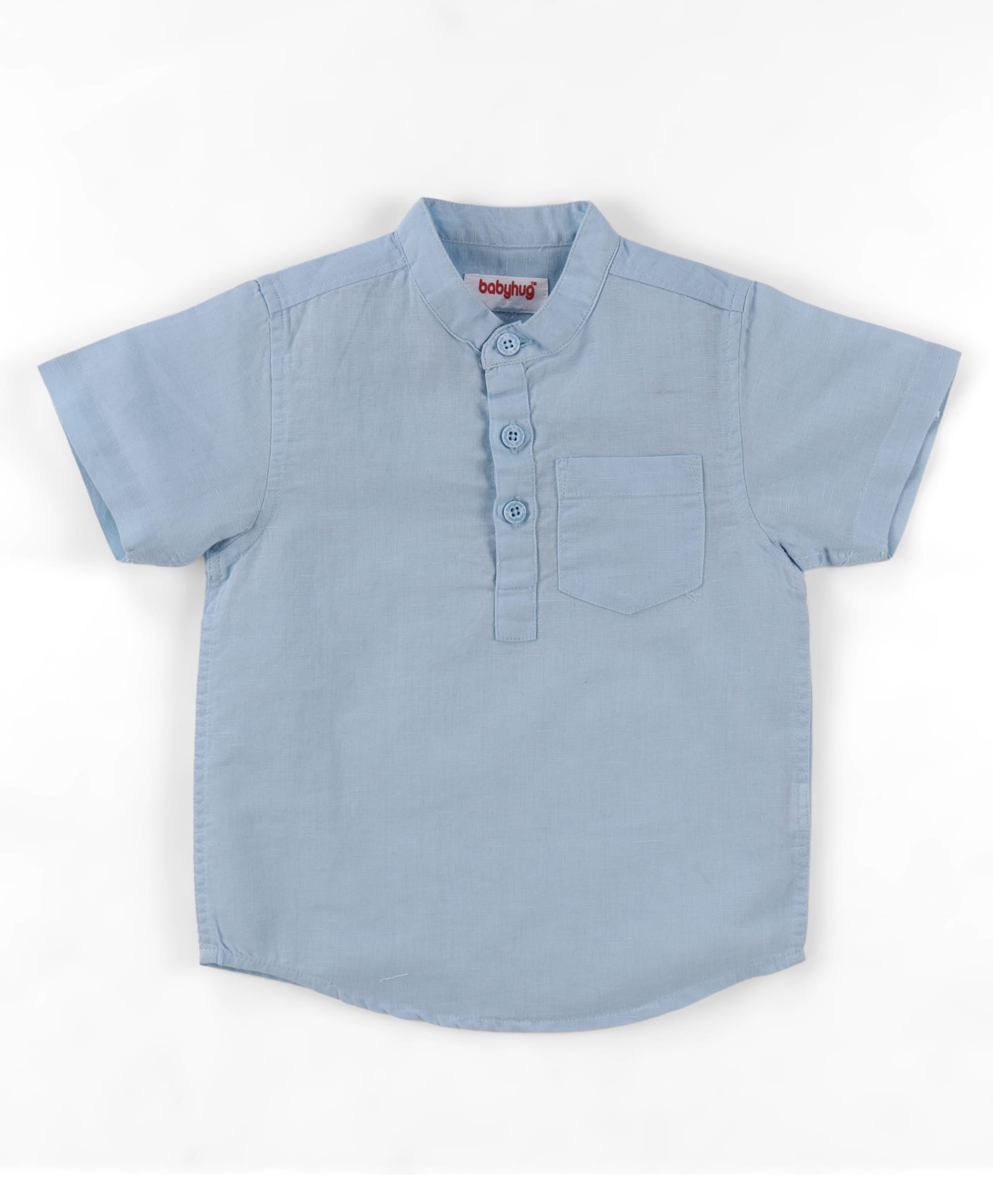 Babyhug Linen Woven Half Sleeves Mandarin Collar Solid Kurta Shirt - Blue-picture-24