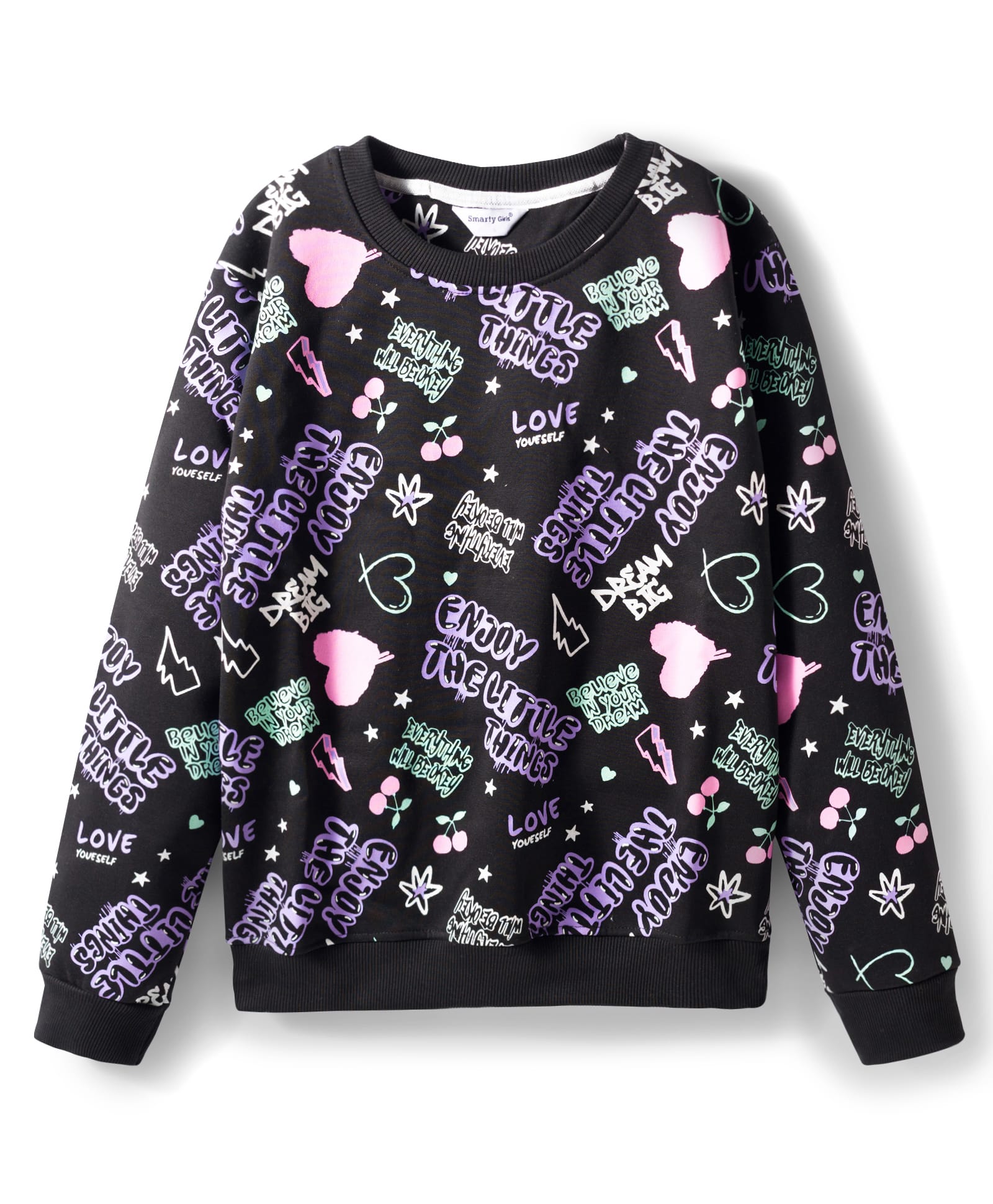 Smarty Girls Fleece Knit Full Sleeves Sweatshirt with Text Print - Black-picture-35