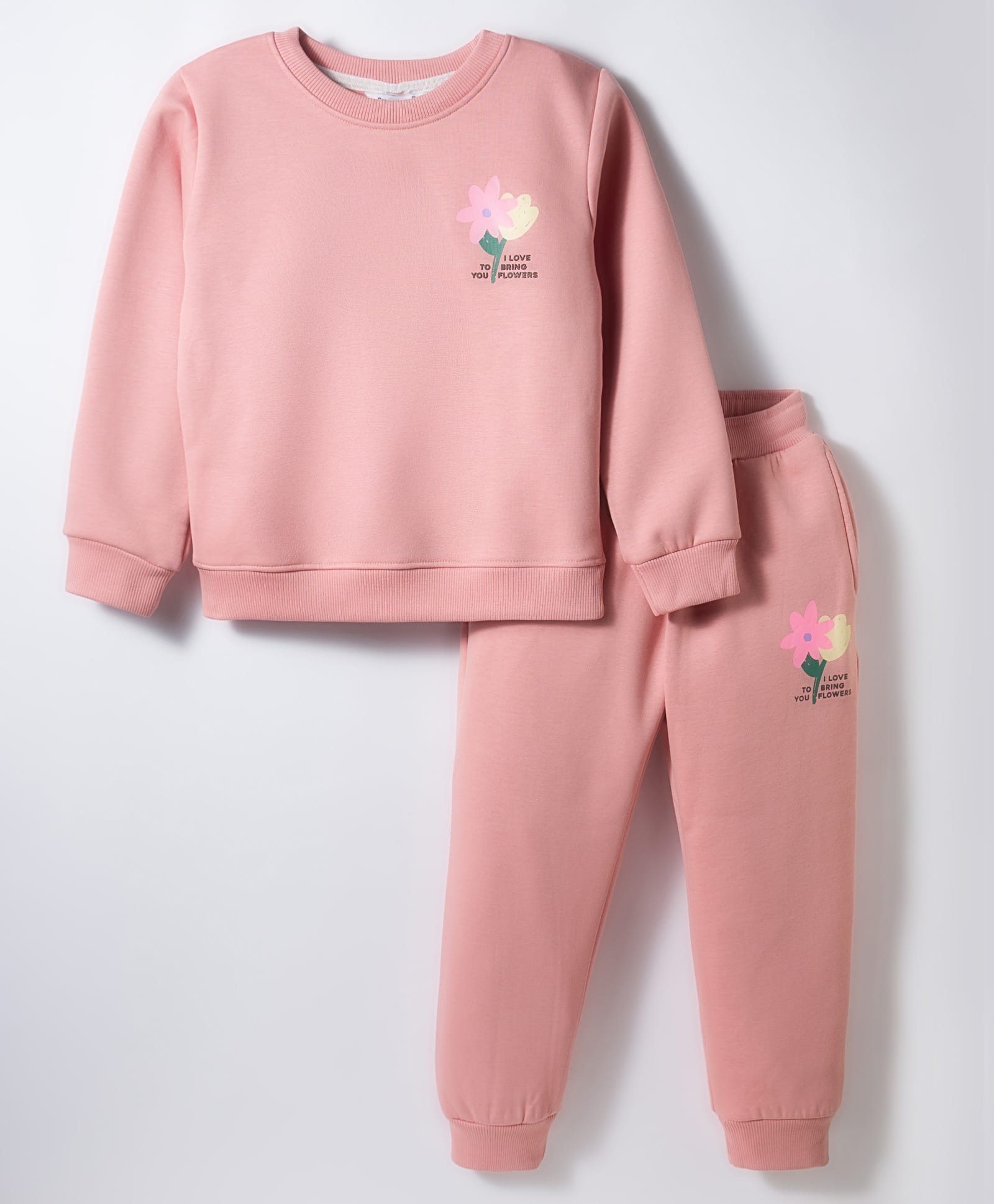 Smarty Girls Fleece Knit Full Sleeves Winter Night Suit with Floral Print - Pink-picture-31