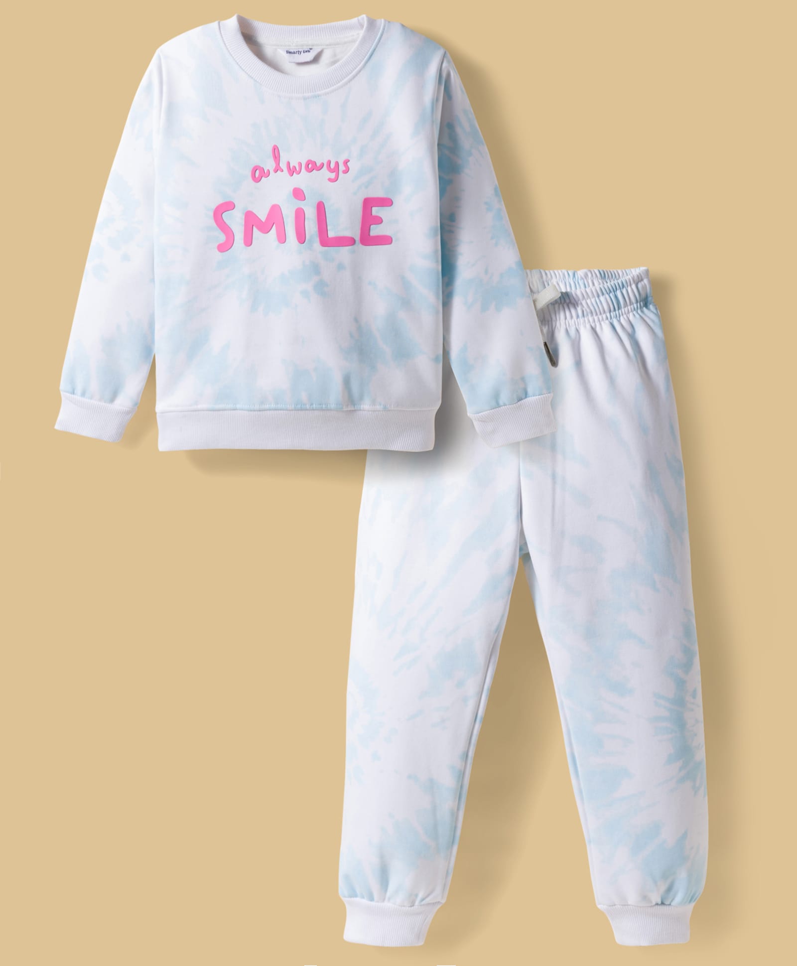 Smarty Girls Fleeece Knit Full Sleeves Winter Wear T-Shirt & Pyjama Night Suit With Always Smile Print - Aqua-picture-30