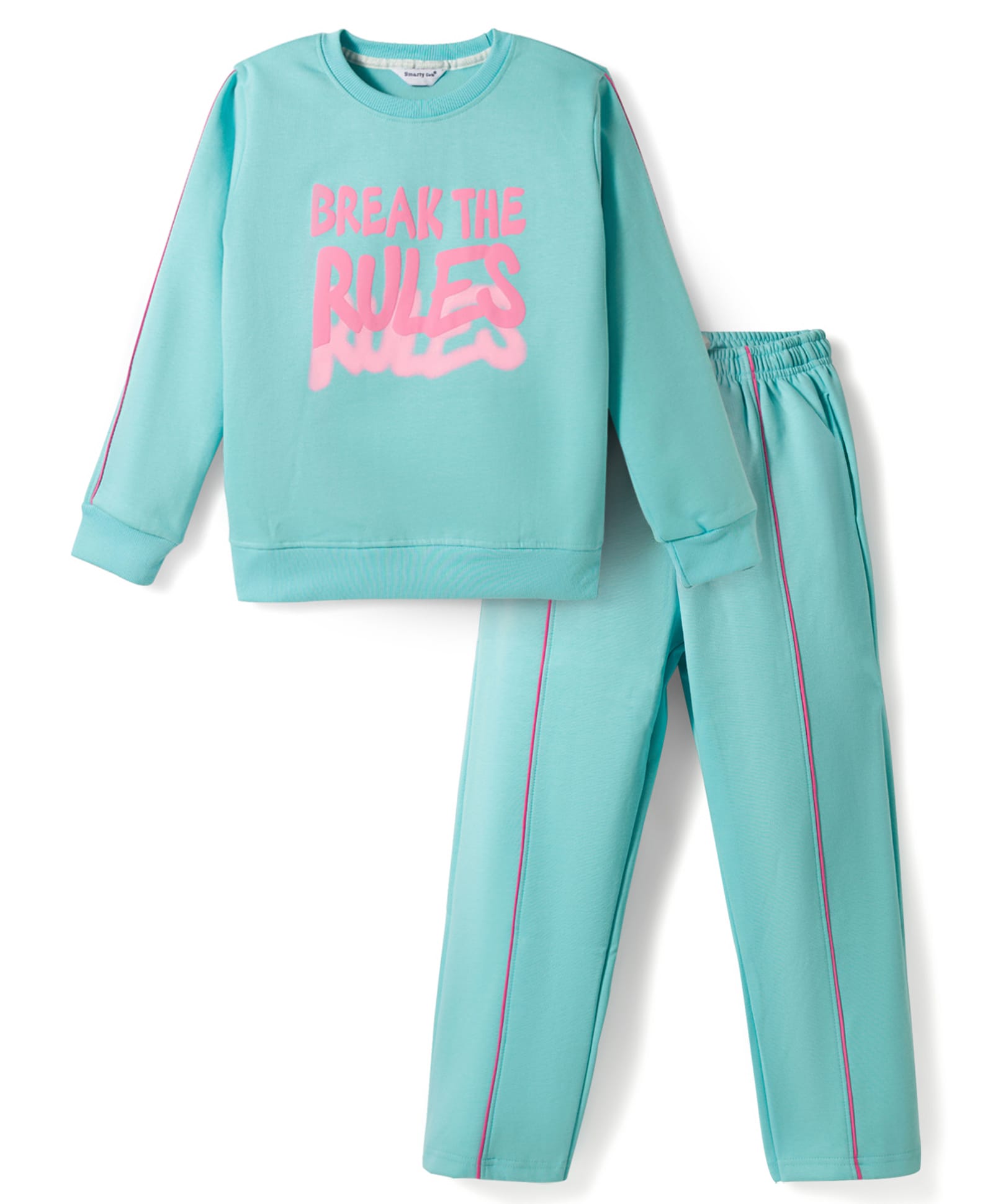 Smarty Girls Looper Knit Full Sleeves Winter Wear T-Shirt & Pyjama Night Suit With Text Print - Aqua-picture-44