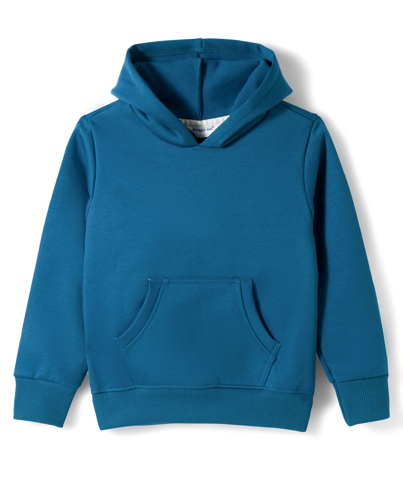 Smarty Girls Fleece Knit Solid Color Hooded Sweatshirt with Kangaroo Pocket - Teal Blue-picture-22