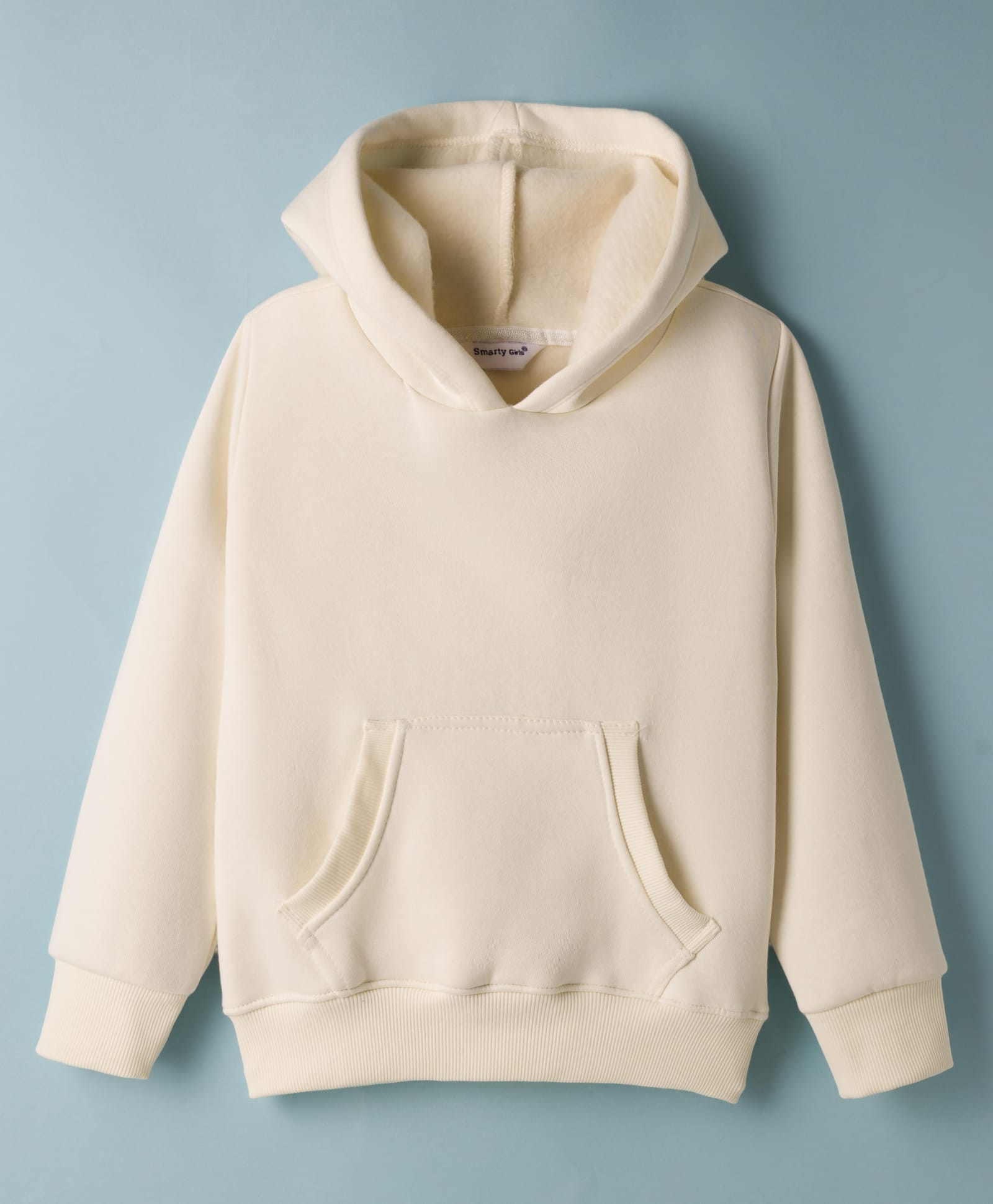 Smarty Girls Fleece Knit Solid Color Hooded Sweatshirt with Kangaroo Pocket - White-picture-27