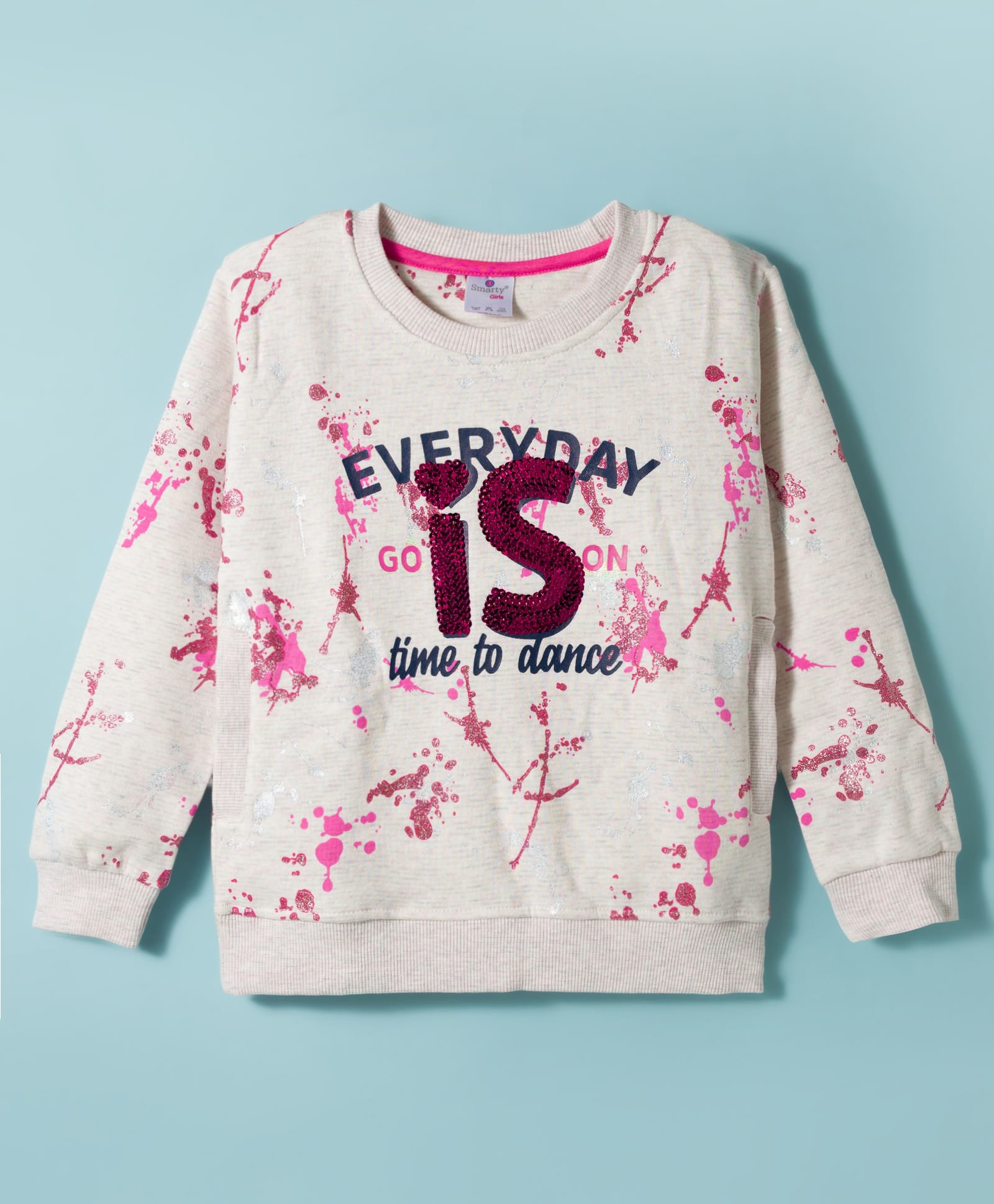 Smarty Girls Fleece Knit Full Sleeves Sweatshirt with Text Print & Sequin Detailing - Pink-picture-21