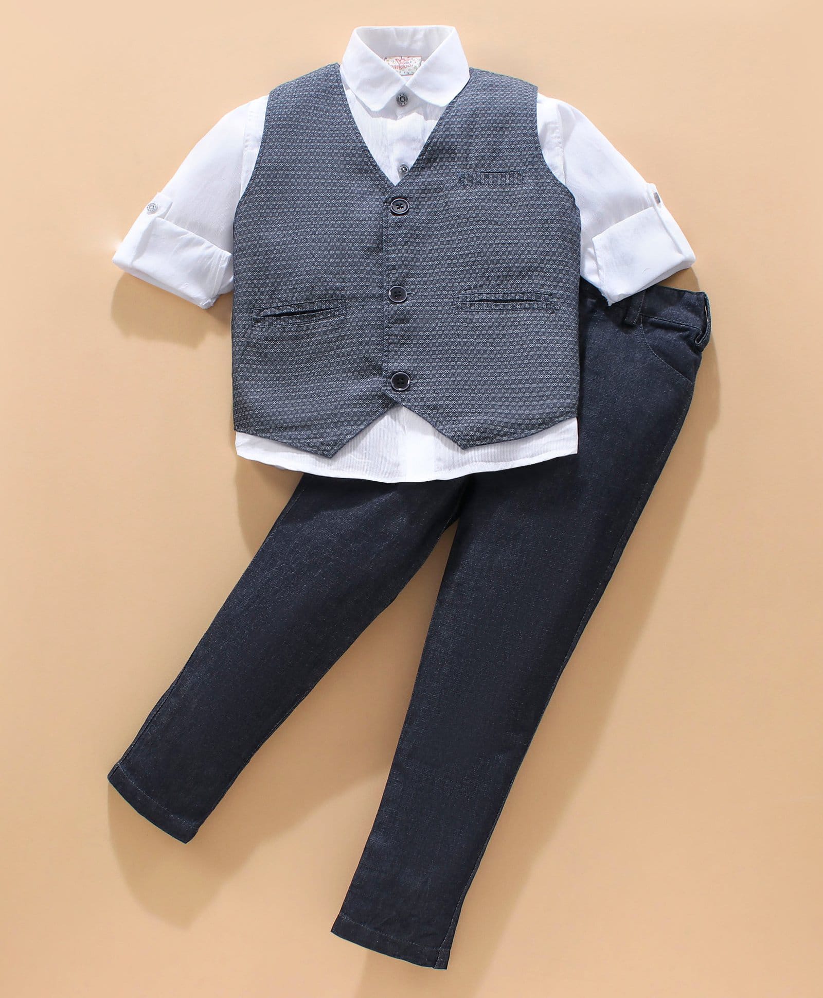 Rikidoos Cotton Woven Full Sleeves Solid 3 Piece Party Suit - Navy Blue-picture-14