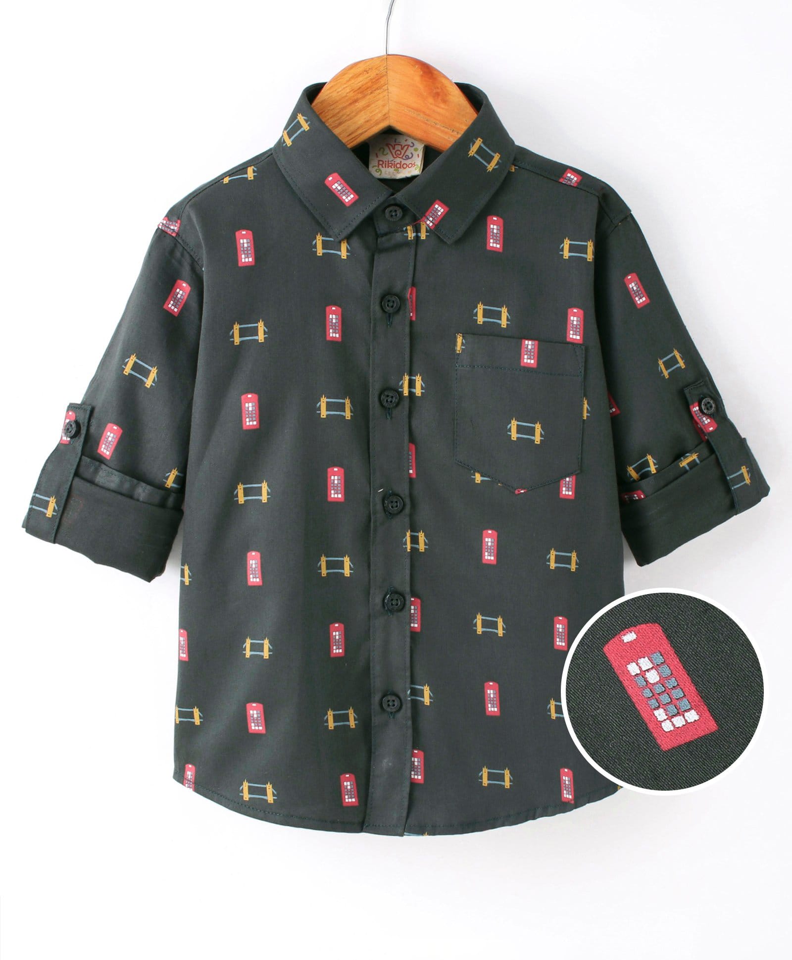 Rikidoos Cotton Woven Full Sleeves Printed Shirt - Dark Green-picture-49