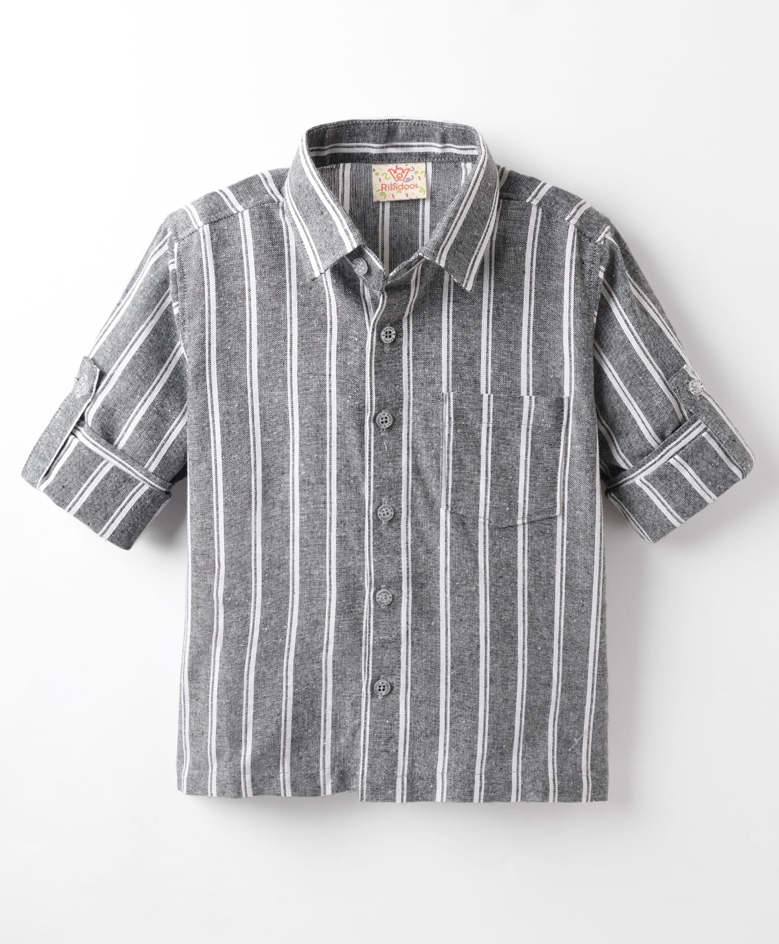 Rikidoos Cotton Woven Full Sleeves Striped Shirt - Grey-picture-10