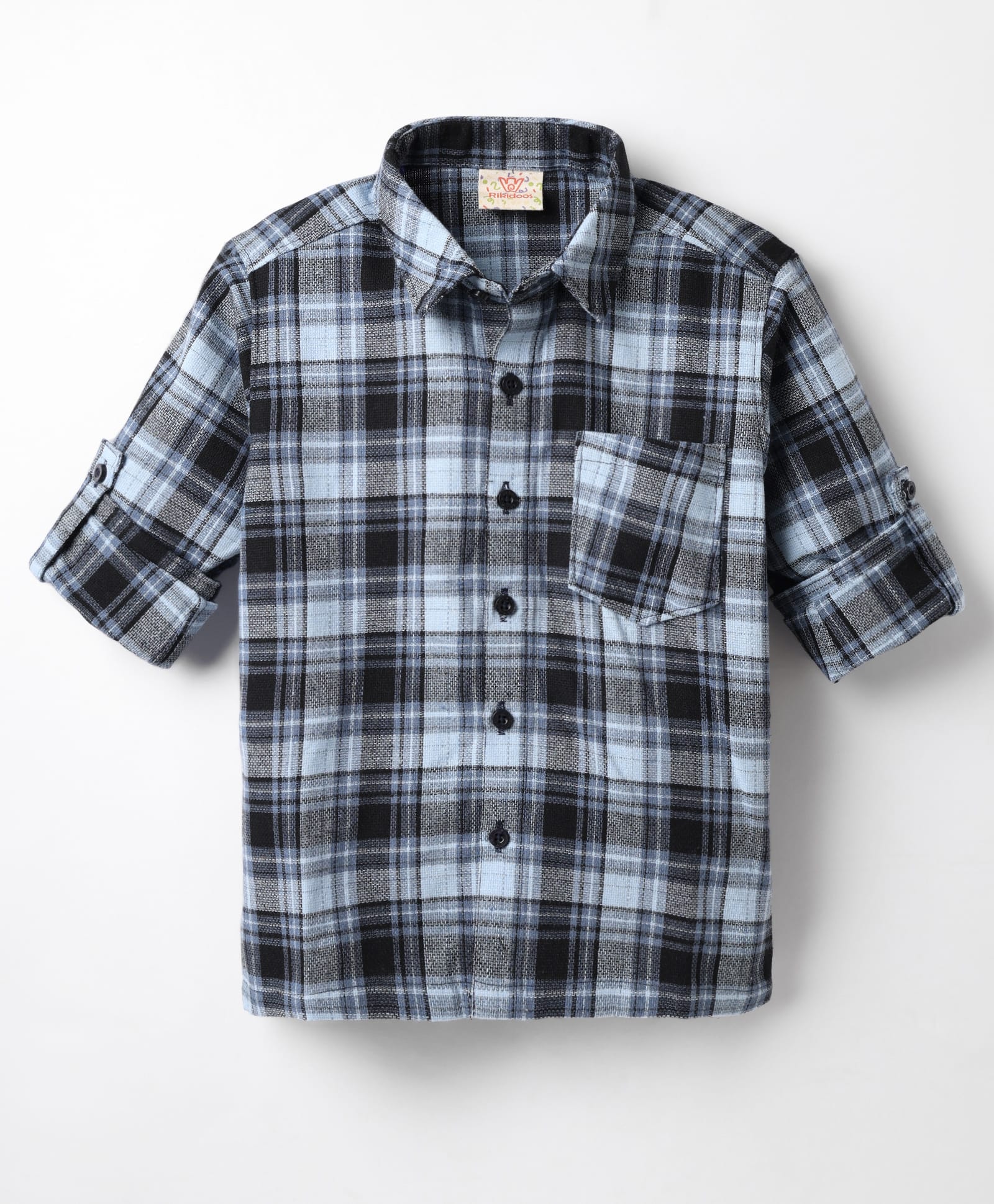 Rikidoos Cotton Woven Full Sleeves Checks Shirt - Light Blue & Black-picture-36