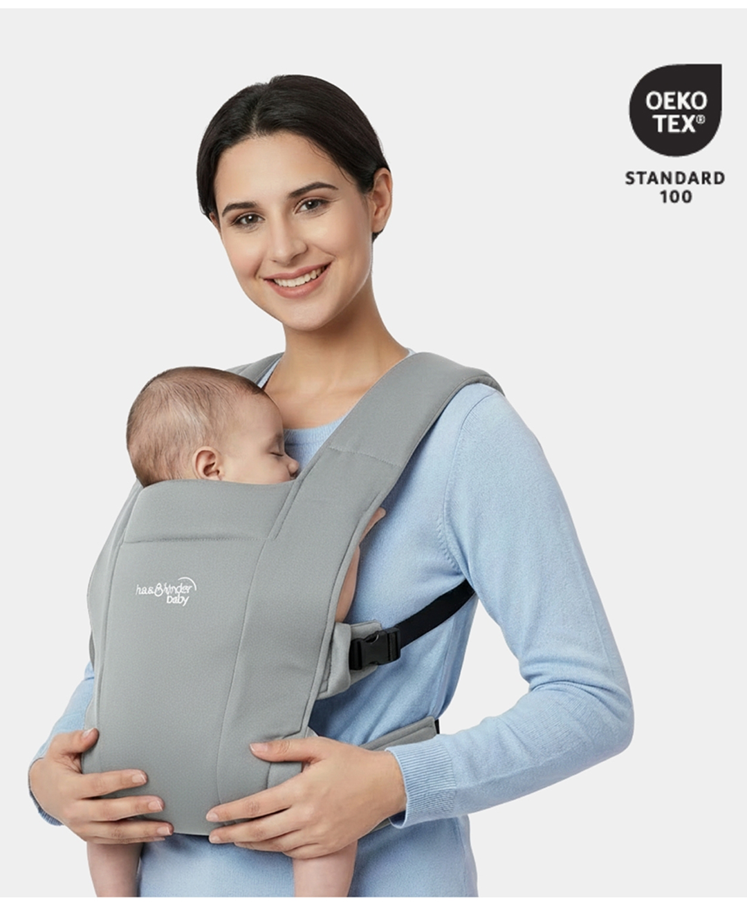 Haus & Kinder Enlace Ergonomic Grey Baby carrier For Newborns and Infants (3.2 to 11.3 kg)