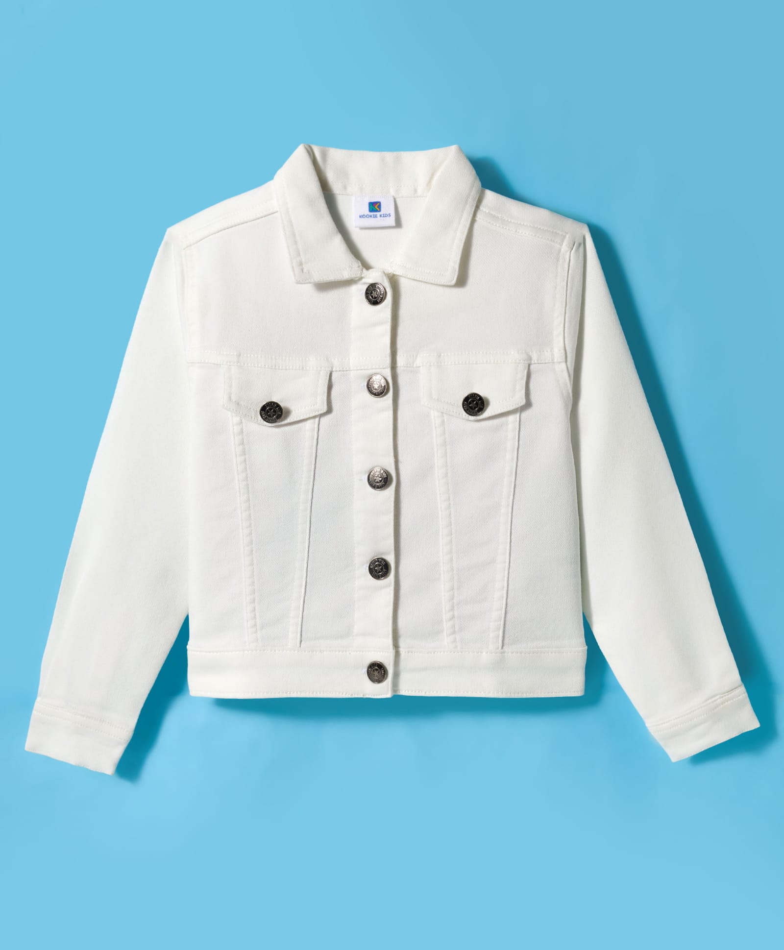 kookie kids india Kookie Kids Woven Full Sleeves Solid Color Denim Jacket - White-picture-13