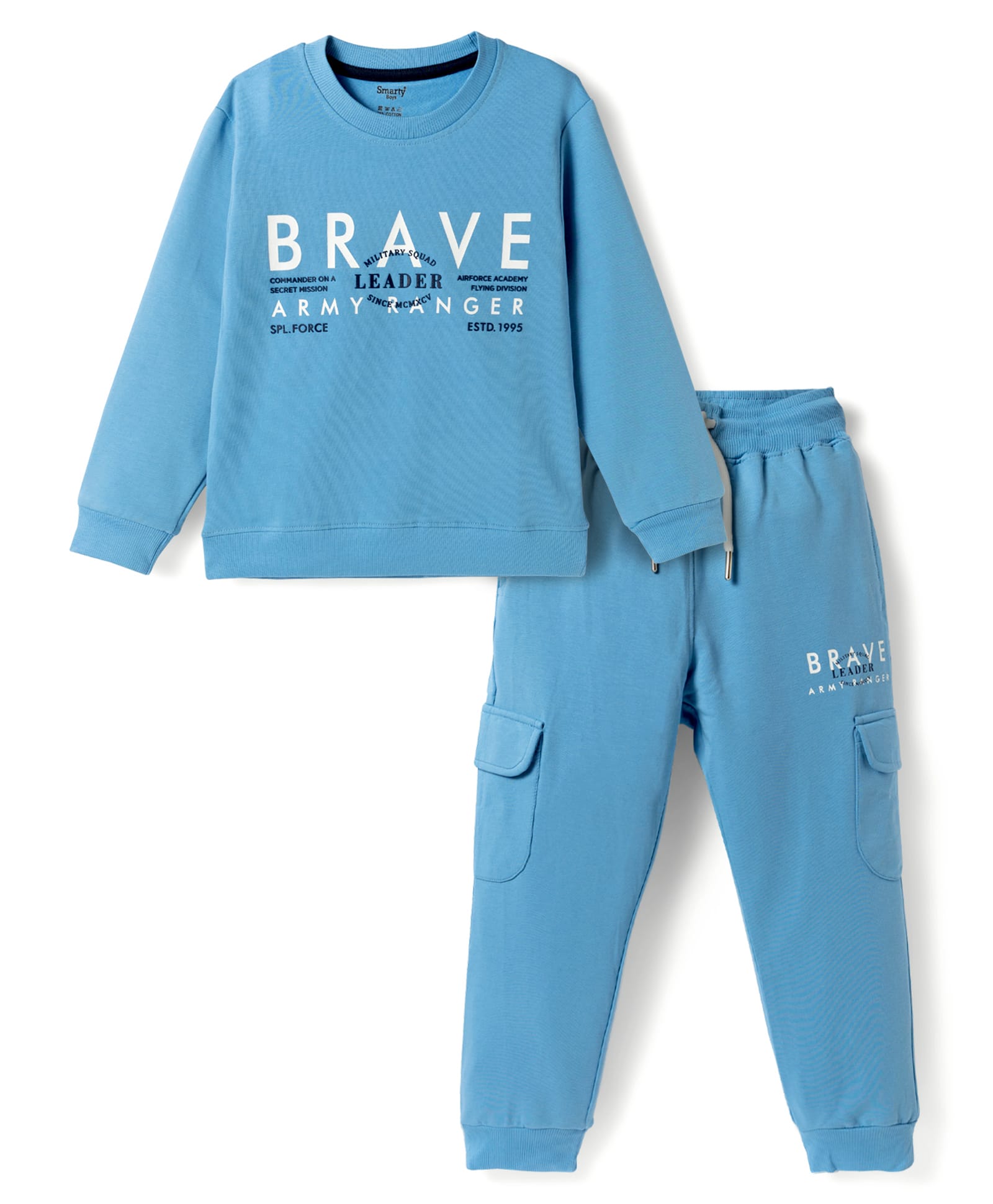 Smarty Boys Looper Knit Full Sleeves Winter Wear T-Shirt & Pyjama Night Suit With Text Print - Blue-picture-28
