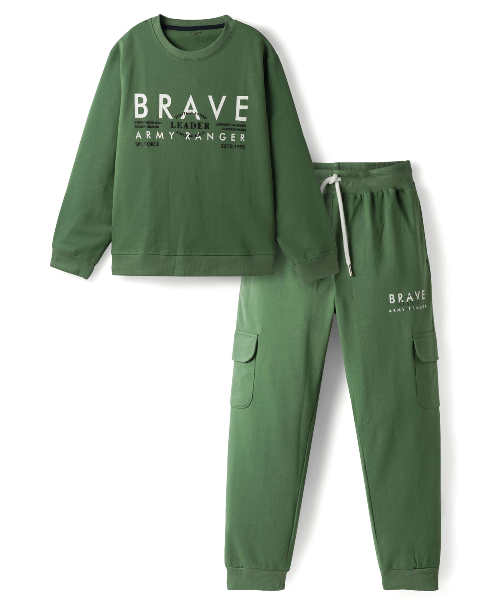 Smarty Boys Looper Knit Full Sleeves Winter Wear T-Shirt & Pyjama Night Suit With Text Print - Green-picture-22