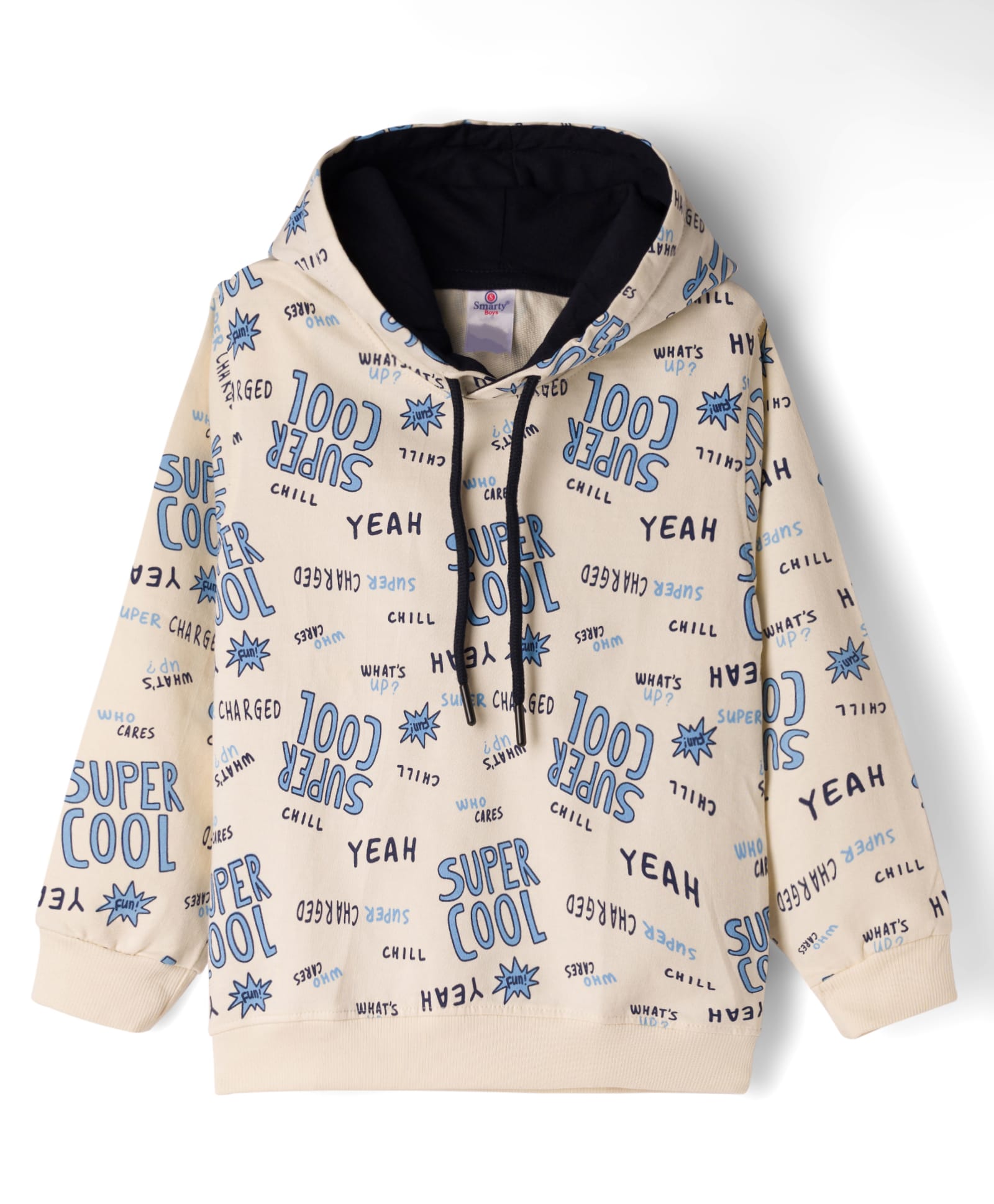 Smarty Boys Looper Knit Full Sleeves Hooded Sweatshirt with Super Cool Print - Cream-picture-4