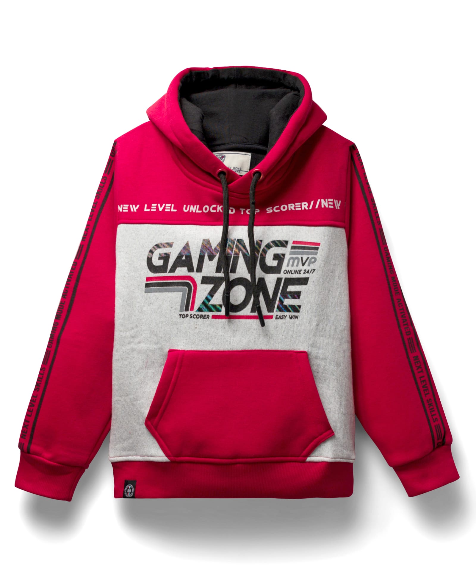 Smarty Boys Fleece Knit Full Sleeves Hooded Sweatshirt with Gaming Print & Kangaroo Pockets - Maroon-image-4
