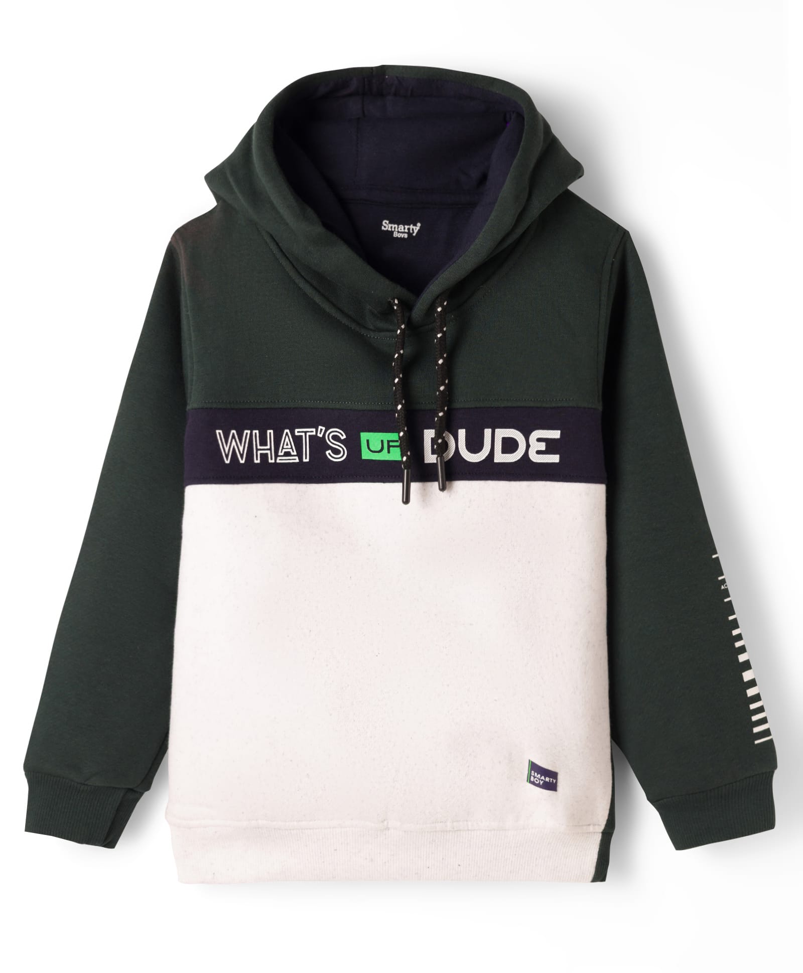 Smarty Boys Fleece Knit Full Sleeves Cut & Sew Hooded Sweatshirt with What's Up Dude Print - Green-picture-8