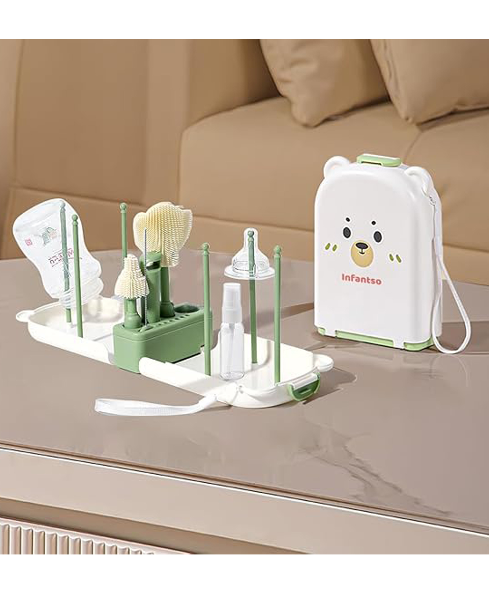 Infantso Foam-O (10-in-1) Baby Bottle Cleaning Brush Set - BPA-Free Silicone Bristles -Green-image-20