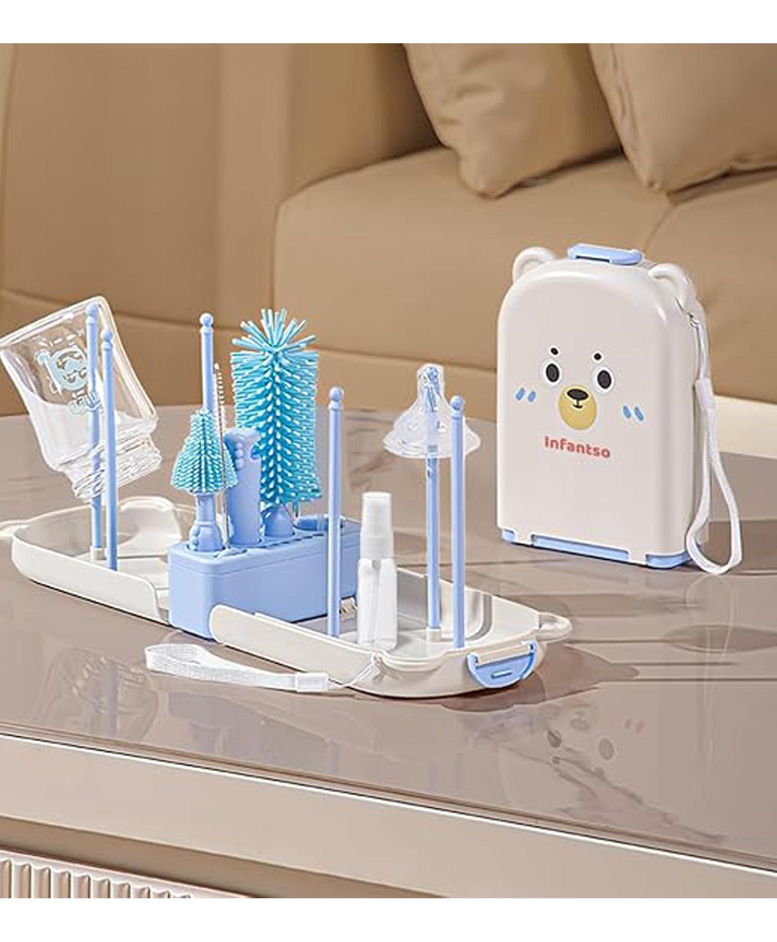 Infantso Foam-O (10-in-1) Baby Bottle Cleaning Brush Set - BPA-Free Silicone Bristles -Blue-image-22
