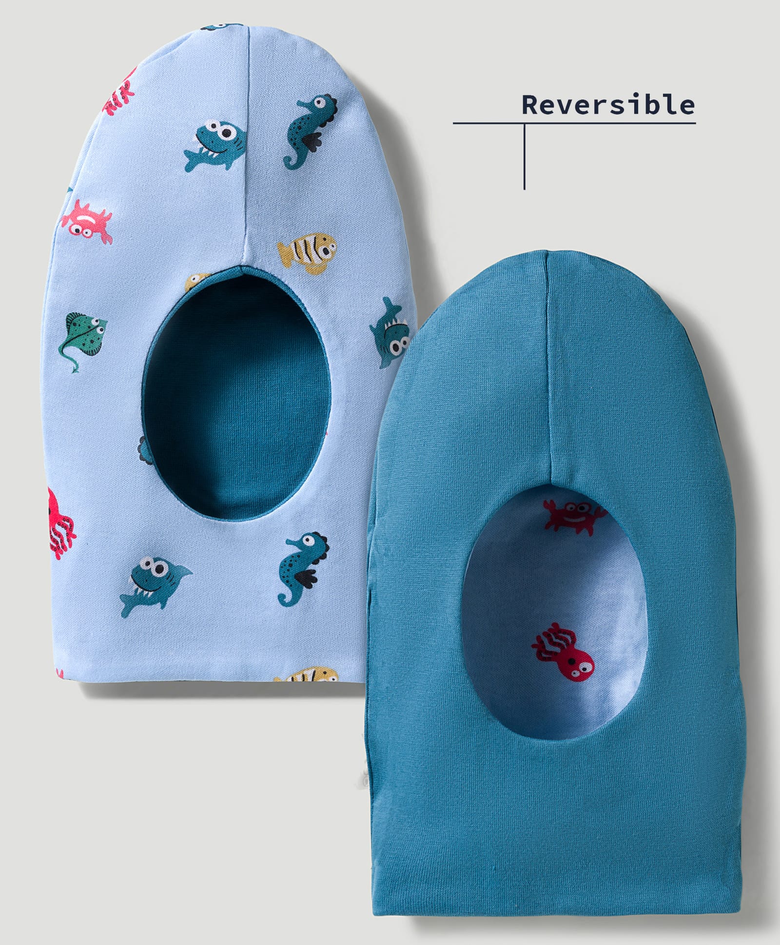 OHMS Interlock Knit Monkey Cap With Fish Print Blue - Diameter 11 cm