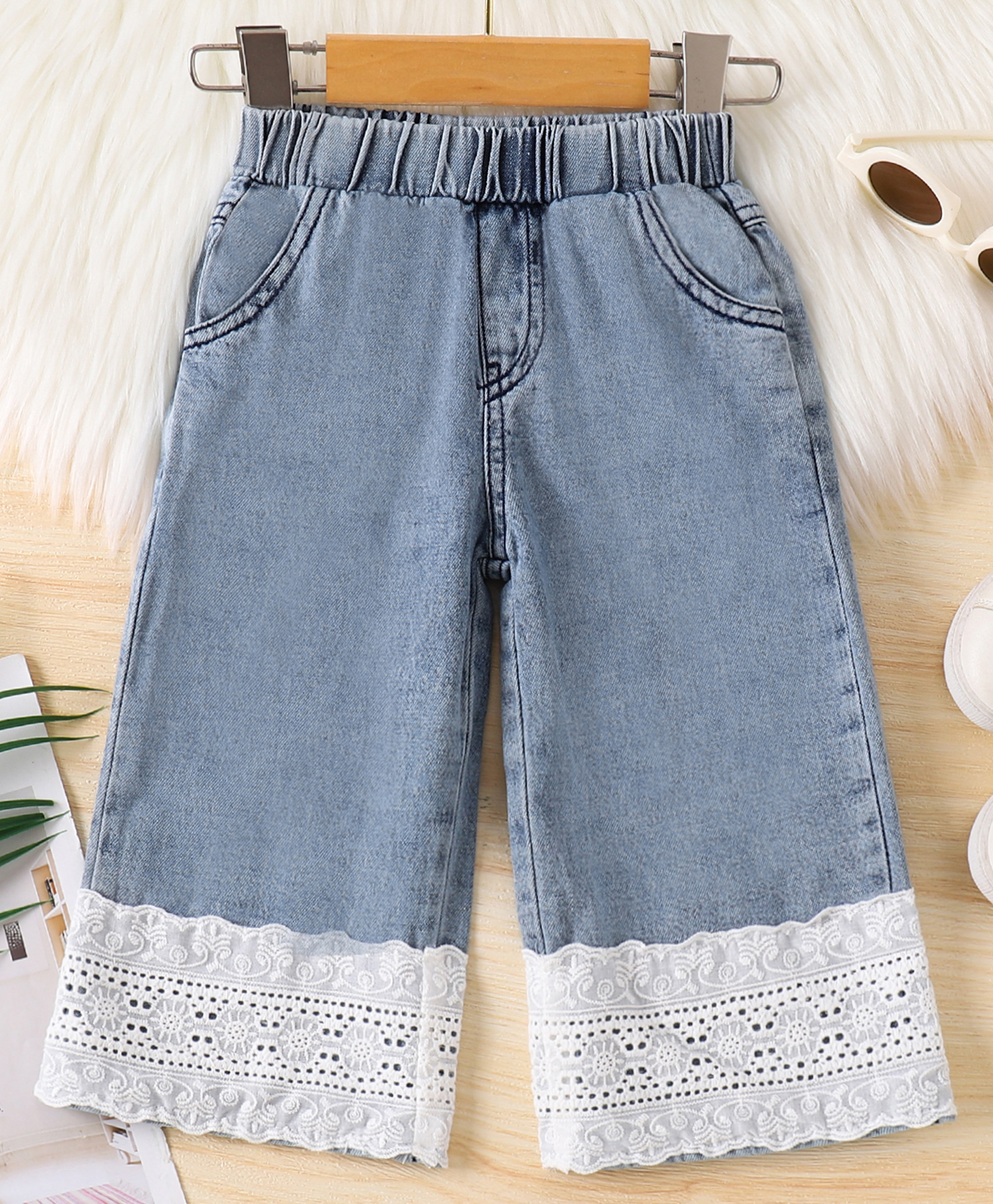Mark & Mia Full Length Washed Jeans with Lace Detailing - Blue-picture-23