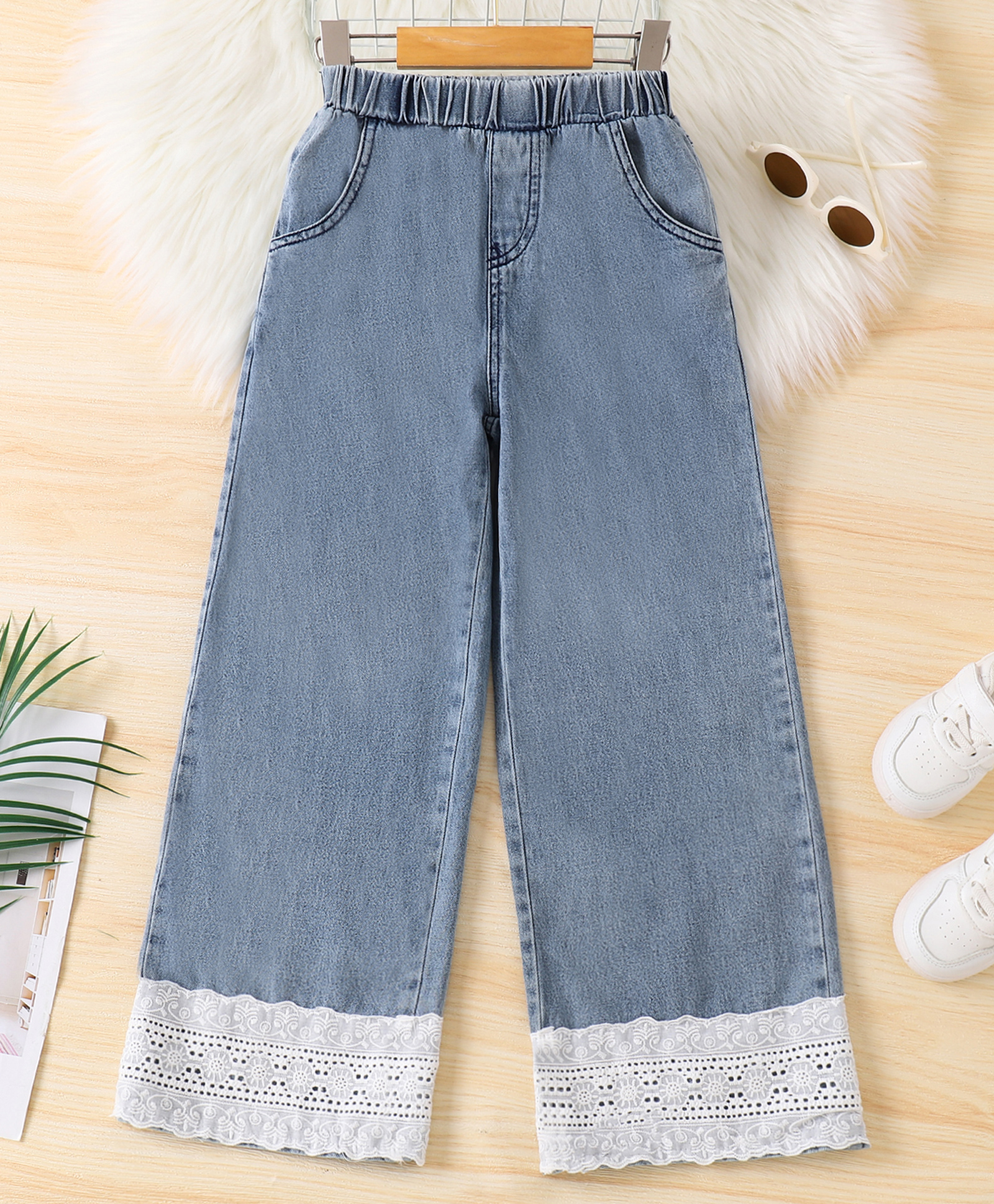 Mark & Mia Full Length Washed Jeans with Lace Detailing - Blue-picture-18