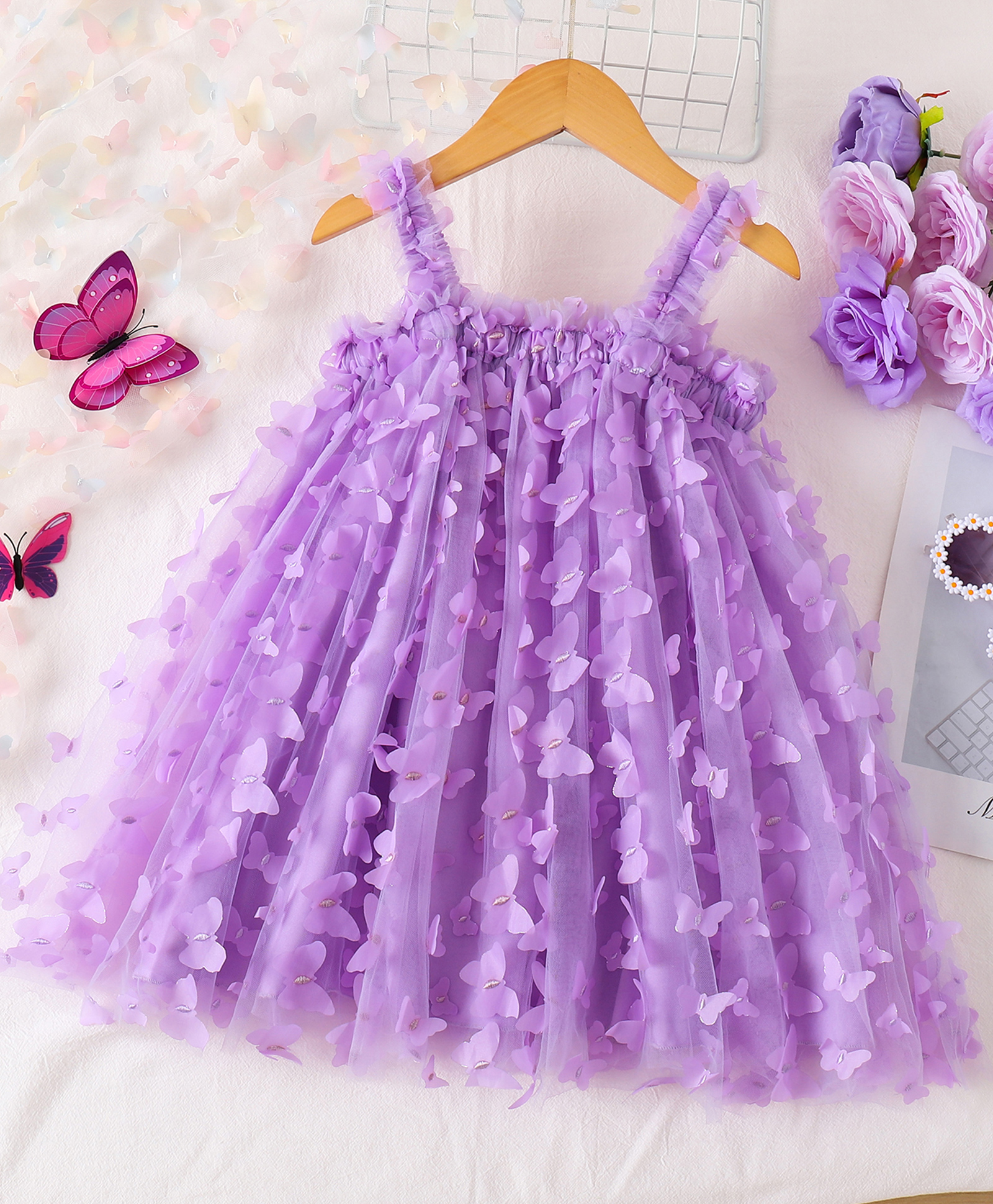 Mark & Mia Sleeveless A Line Party Dress with Butterfly Applique - Purple