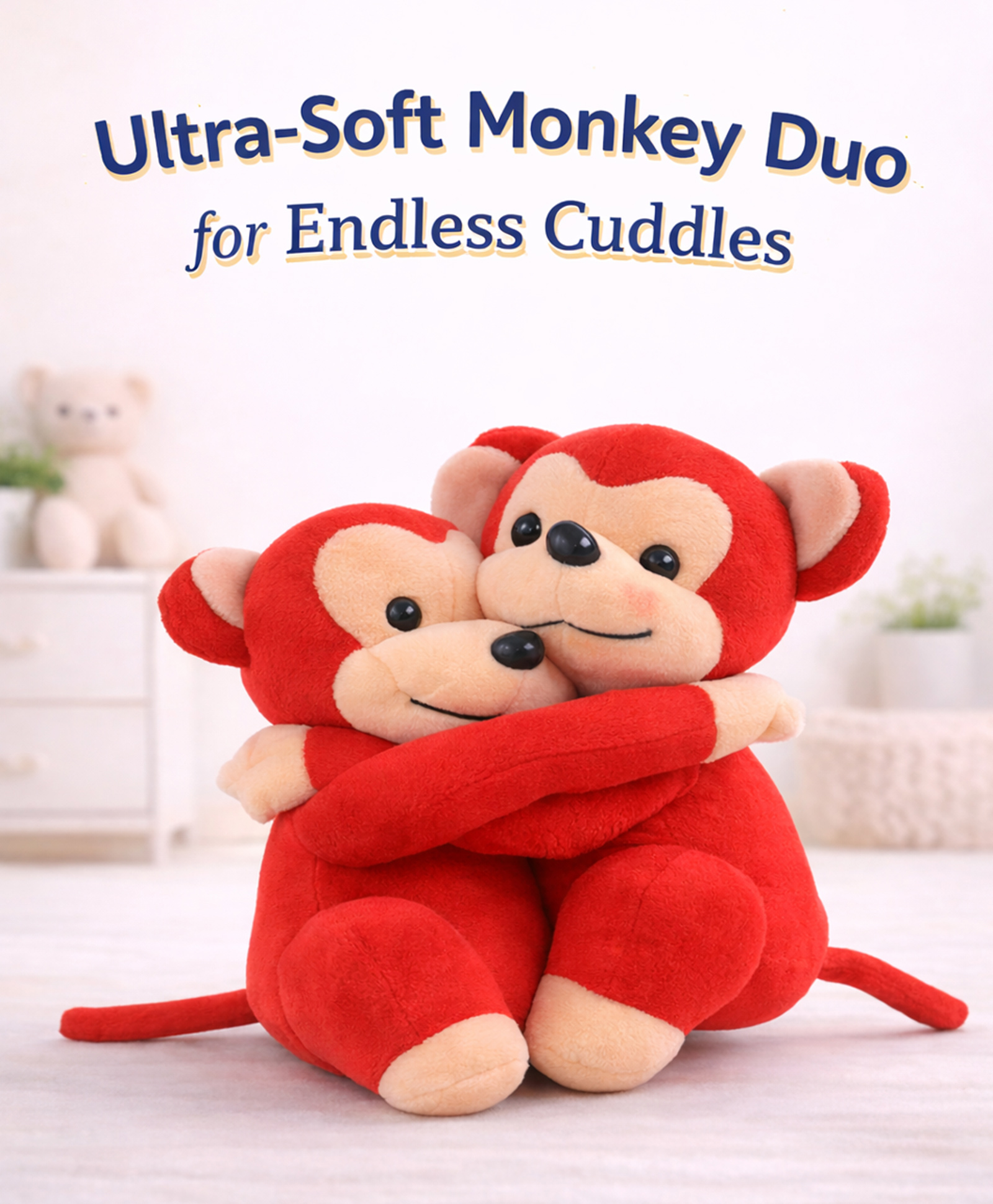Play Nation Plush Monkey Cuddly Couple Toy 25cm | Huggable Stuffed Cuddly Toy| Enhances Imagination & Emotional Growth| Perfect for Snuggles, Playtime & Gifting|BIS Certified| Home & Car Dé- Red-picture-16