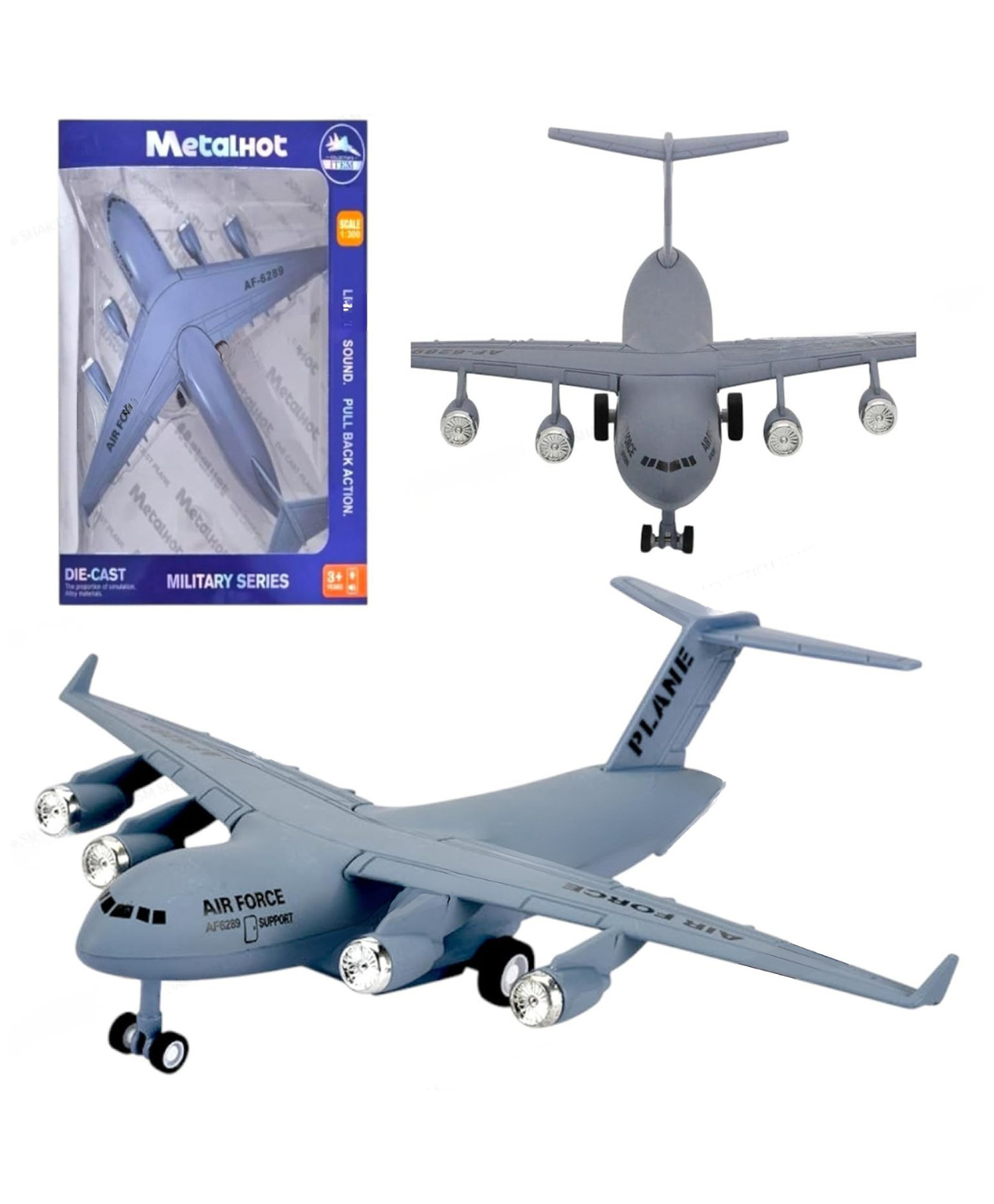 Lumo Brilliant Toys Breatoi 1:300 Scale Heavy-Duty Military Cargo Aircraft Model Die-Cast Transport Jet Collectible (C17 Type), Fun Entertainment Kids Toys - Grey-image-12