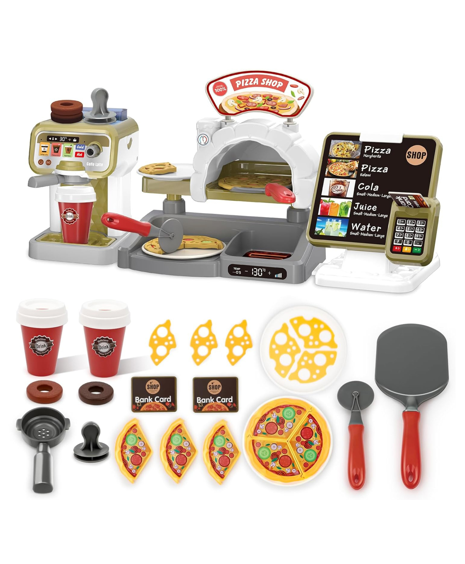 Lumo Brilliant Toys Kids Pizza & Coffee Shop Playset with Cash Register & Accessories Pretend Play Kitchen Role Play Toy for Boys & Girls Ages 3+ Multicolor-picture-17