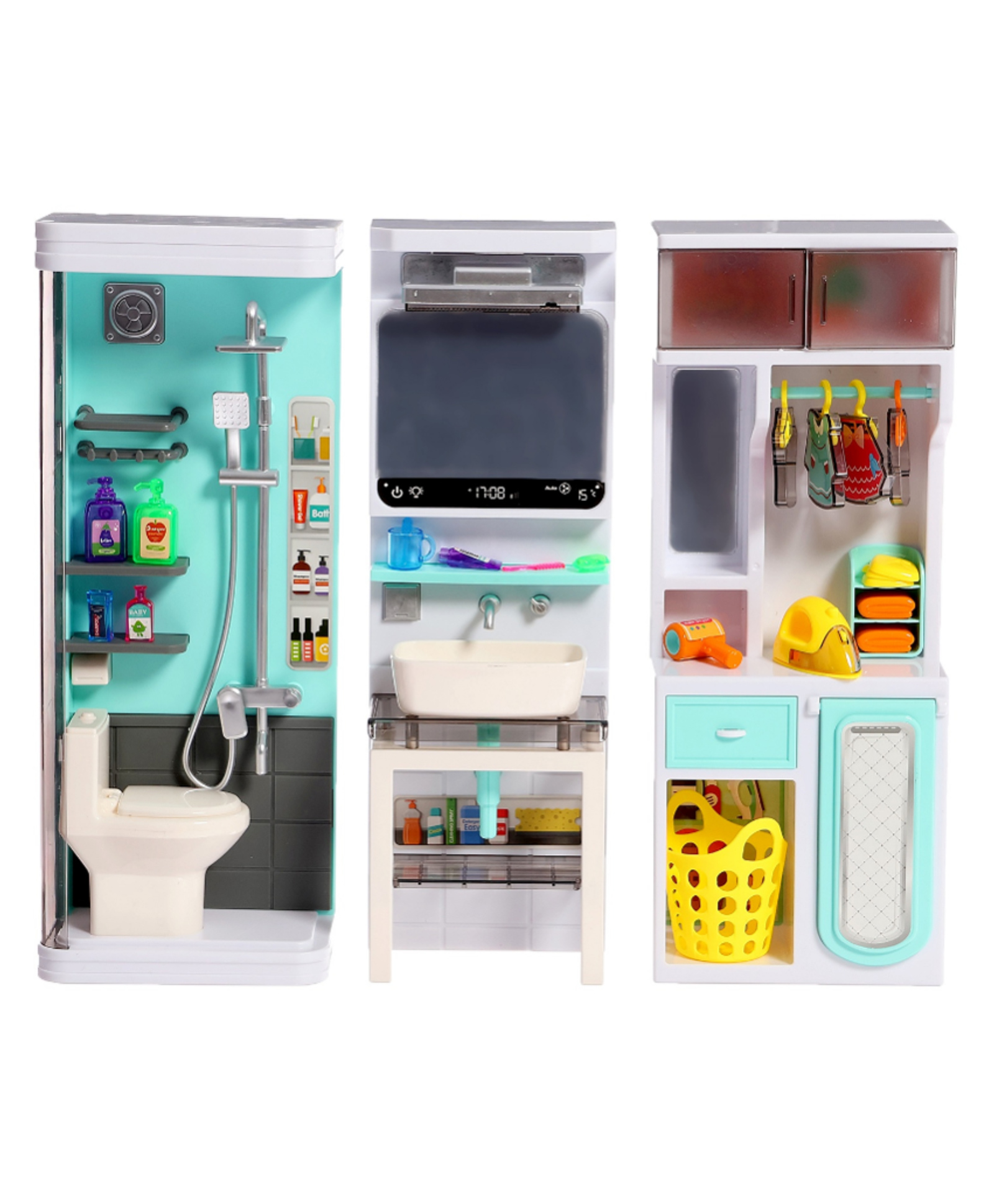 Lumo Brilliant Toys New Doll Bathroom Set Toys for Kids | Complete Dollhouse Accessories | Miniature Bathtub Sink and Toilet | Pretend Play Bathroom Set for Dolls | Realistic - Multicolor-picture-22