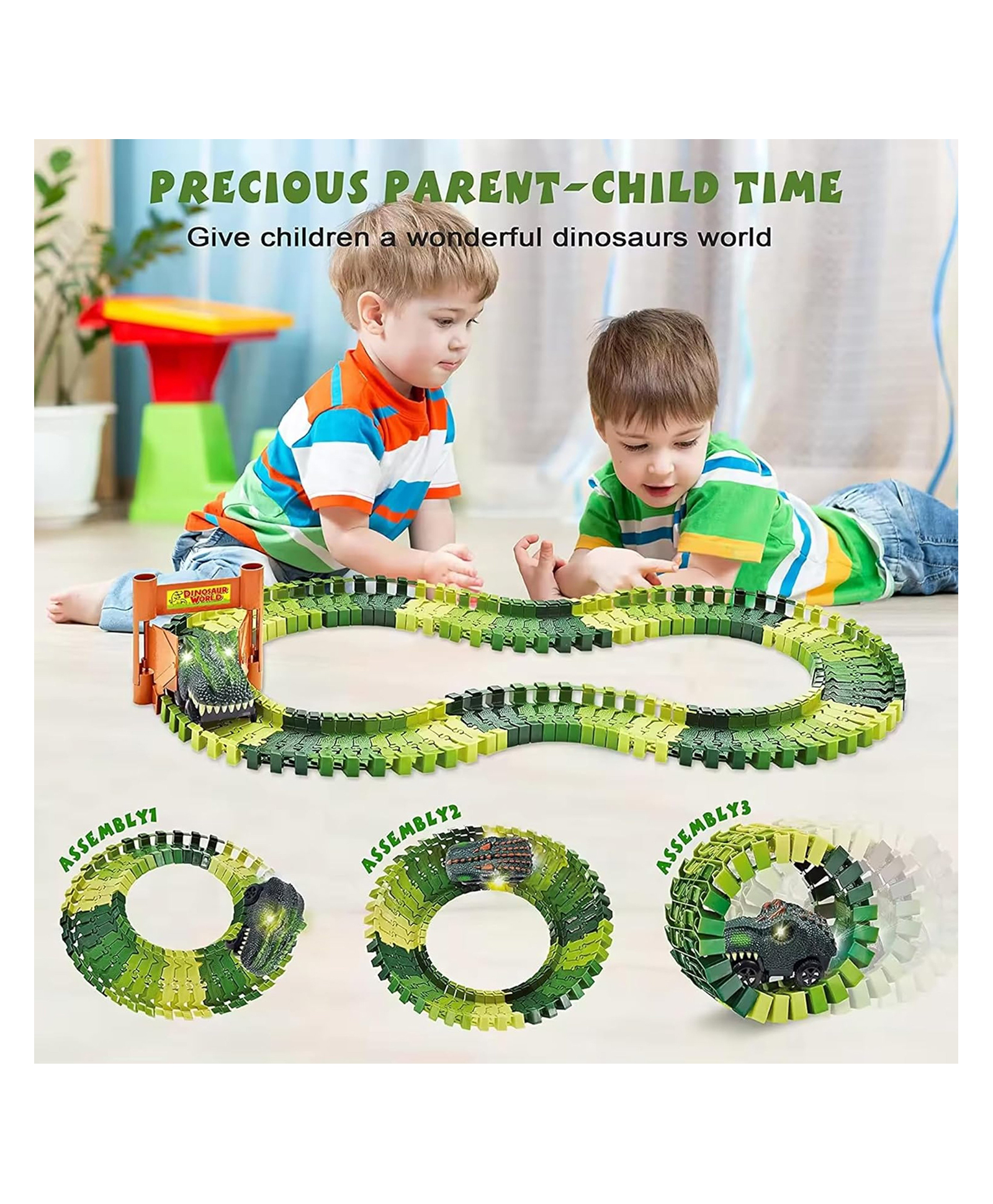 Lumo Brilliant Toys Dinosaur Track Set with Flexible Tracks | 86 PCS DIY Dino Track Toy with Battery Operated Car | Kids Toy Set for 3+ Years-picture-26
