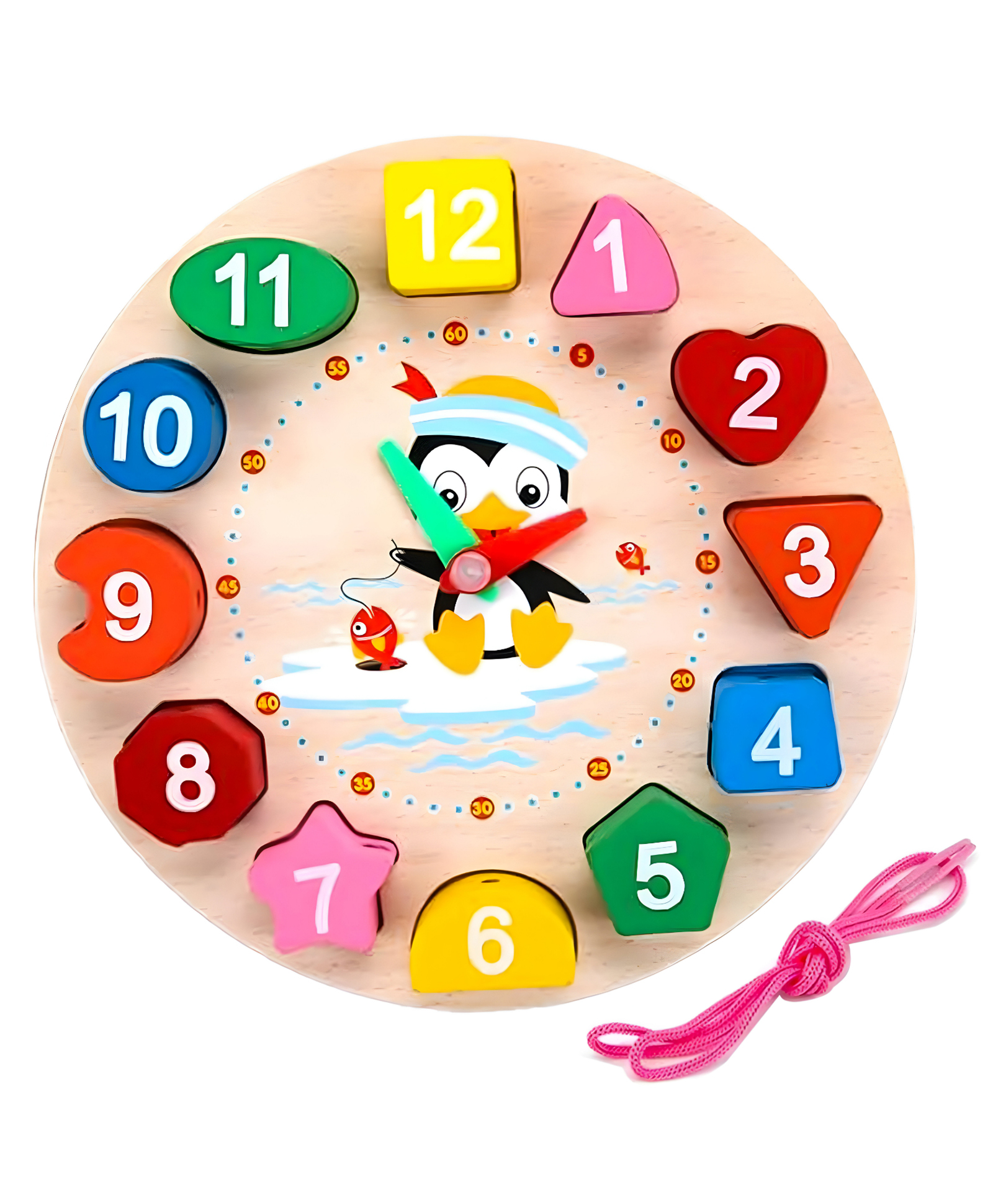 NEGOCIO Wooden Learning Clock with Bead Lace, Educational Digital Analog Numbers, Shape & Color Learning Montessori Toy for Kids (Pack of 1, Multicolor)-image-46