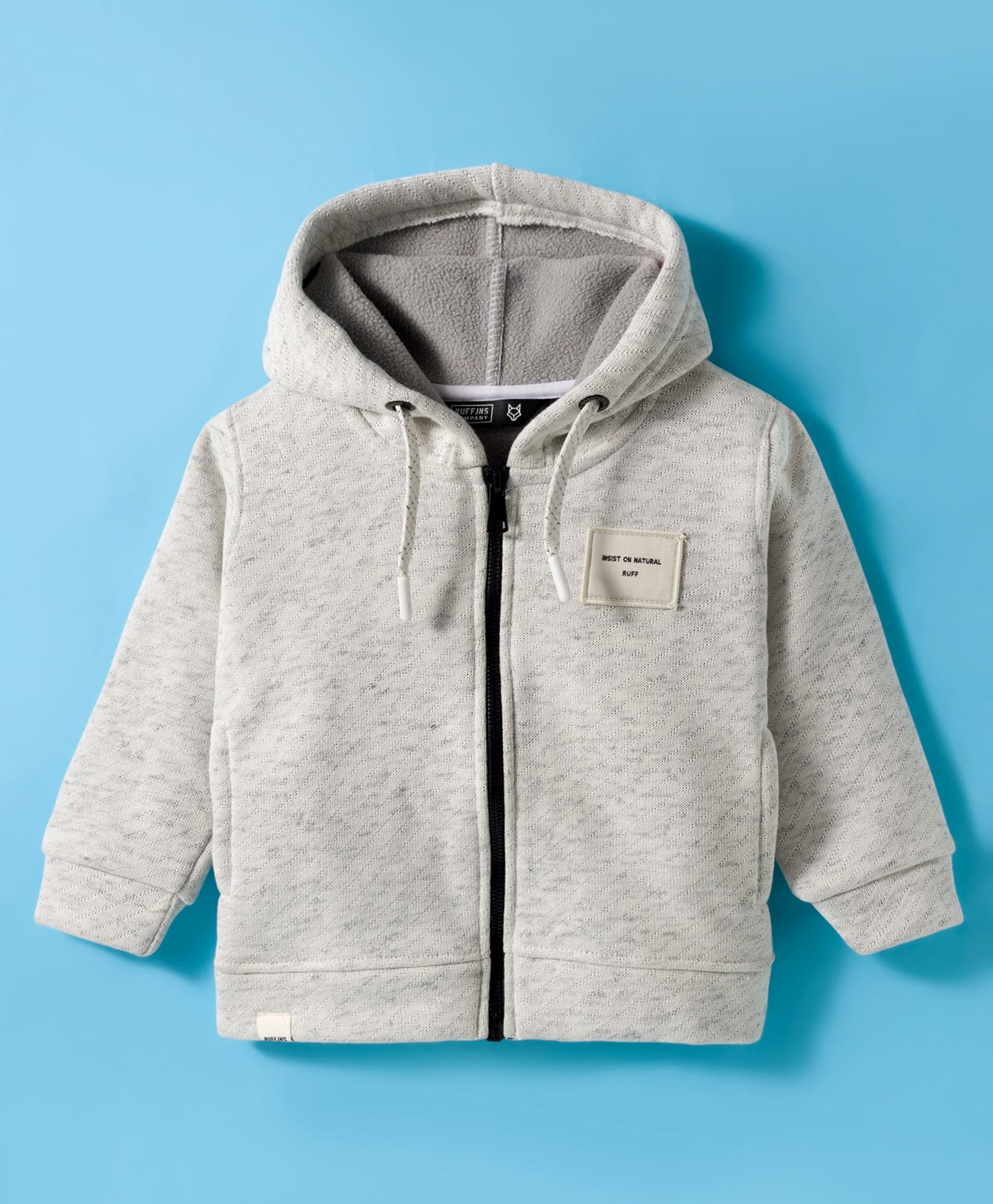 Ruff Fleece Knit Full Sleeves Solid Hooded Sweatjacket - Grey-picture-18