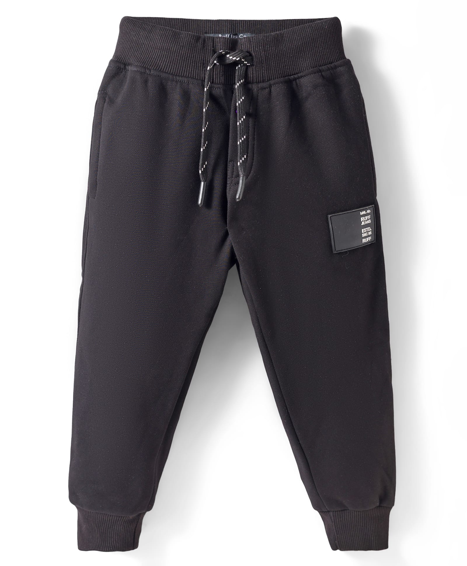 Ruff Knit Full Length Solid Colour Lounge Pant With Text Badge - Black-picture-14