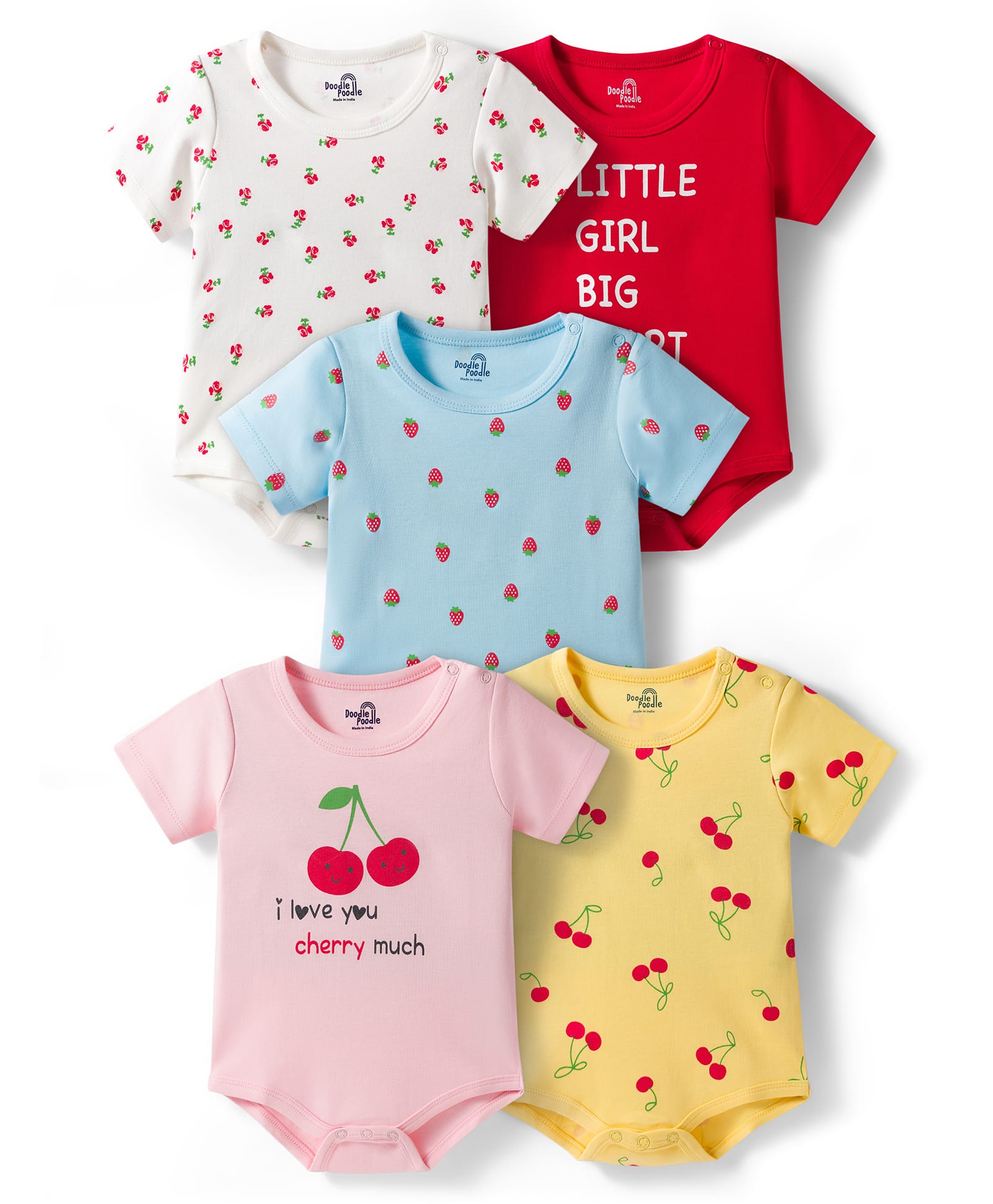 Doodle Poodle 100% Cotton Knit Half Sleeves Tropical Theme Printed Onesies Pack of 5 - Multicolor-picture-10