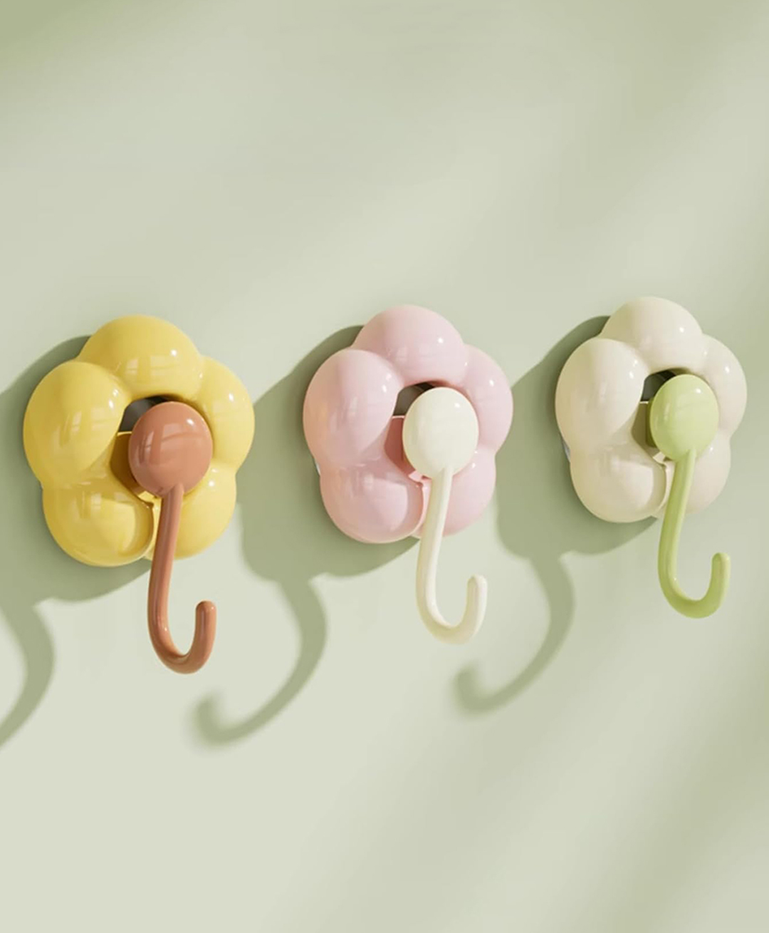 House Of Quirk No Trace Vacuum Suction Cup Hooks 3 Pack Heavy Duty Floral Wall Hooks for Bathroom Kitchen & Door Back Storage Hangers - Multicolor-image-1
