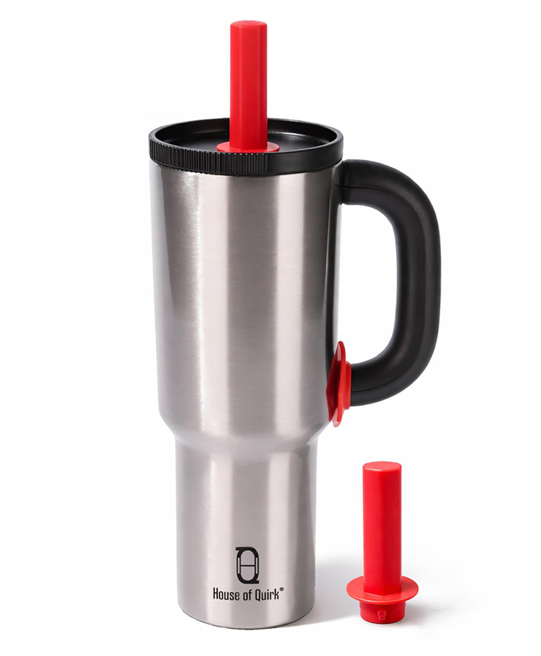 House of Quirk 1200ml Insulated Stainless Steel Tumbler with Handle Straw & Straw Cap - Chrome-picture-24