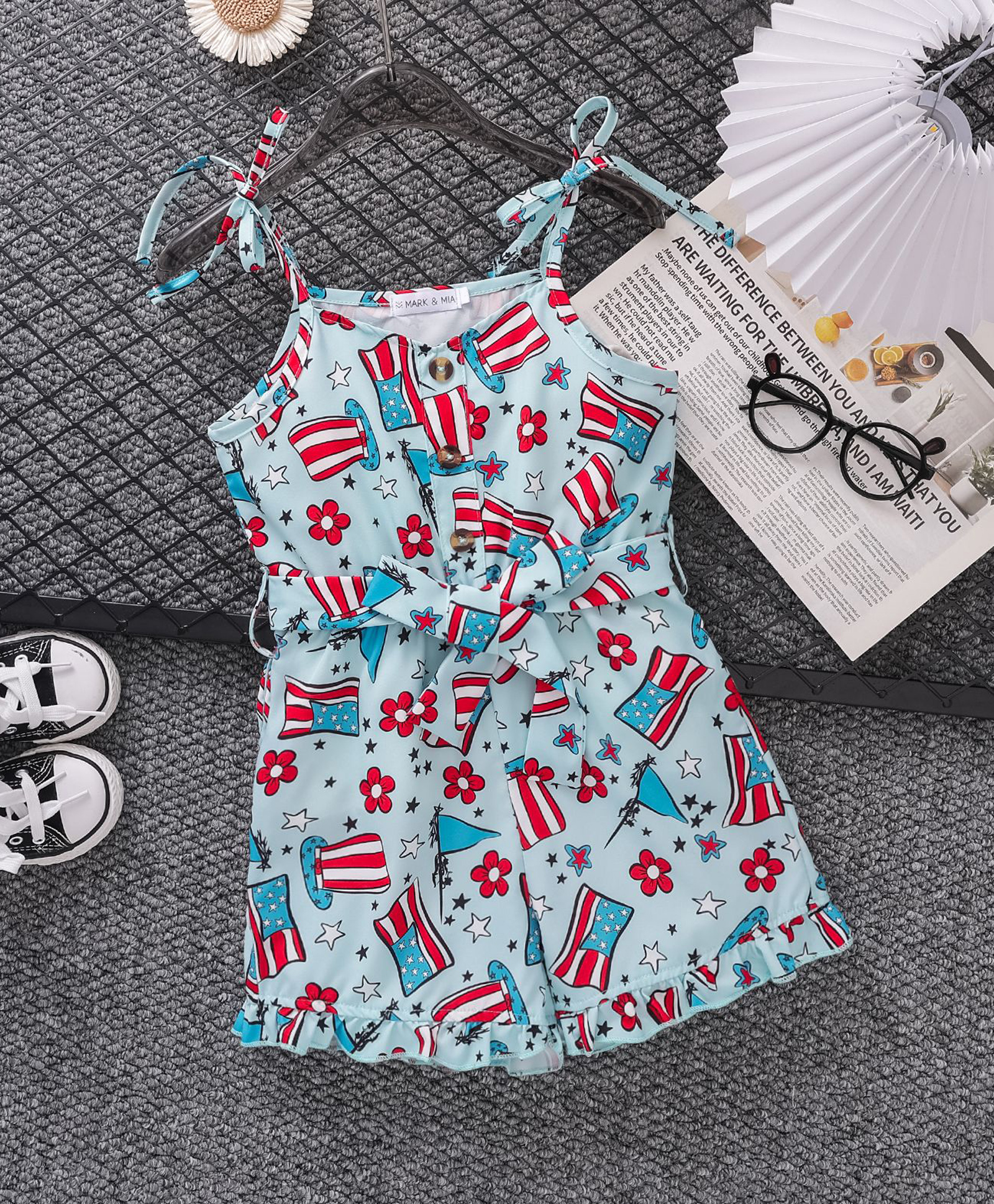 Mark & Mia Sleeveless Floral & Flag Printed Jumpsuits - Blue-image-42