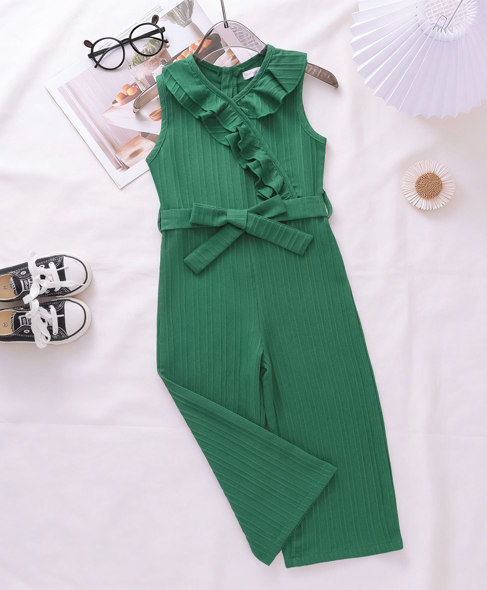 Mark & Mia Sleeveless Jumpsuits with Frill Detailing - Dark Green-image-6