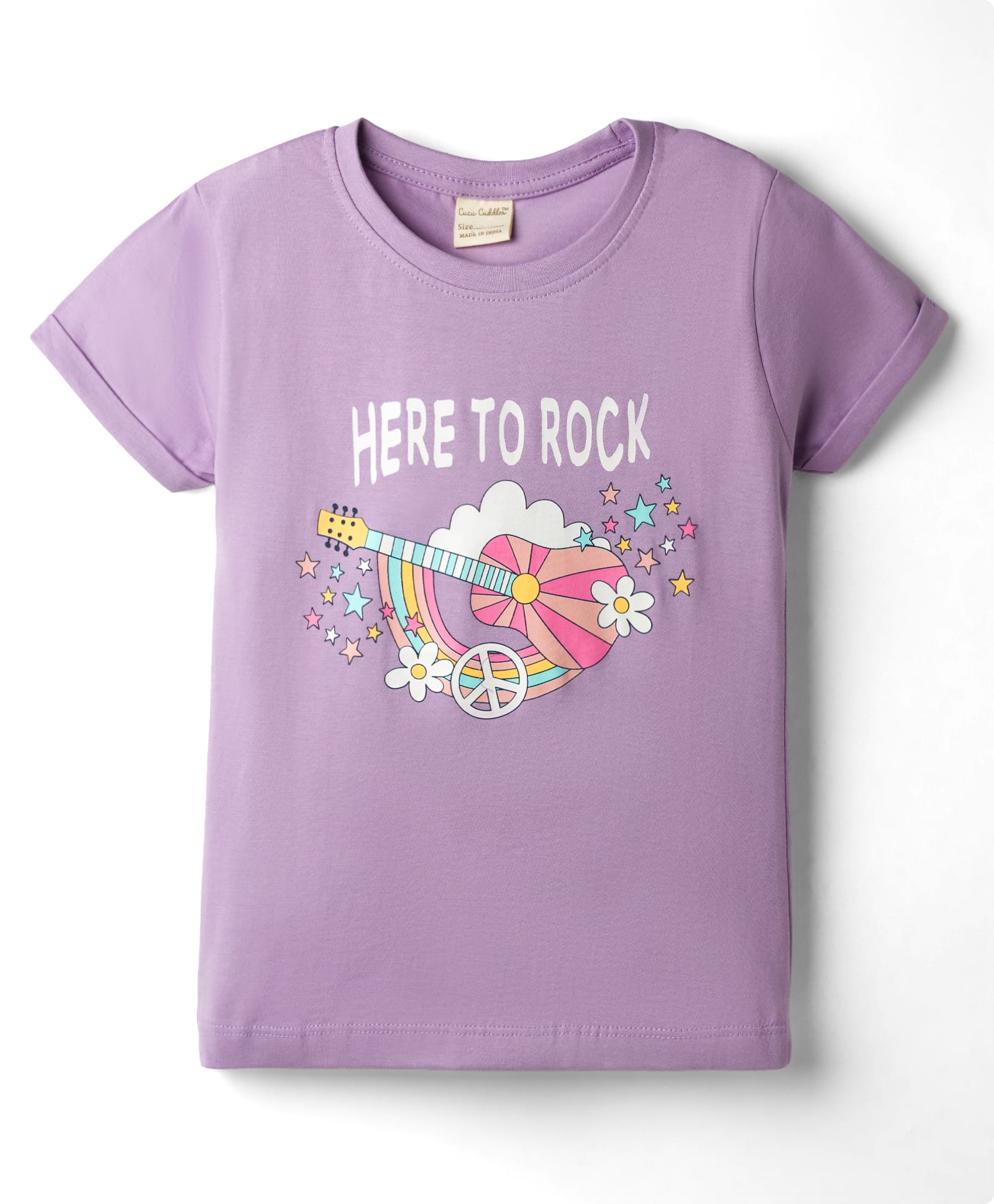 CUCUMBER Sinker Knit Half Sleeves Guitar Printed Top - Lilac-image-24