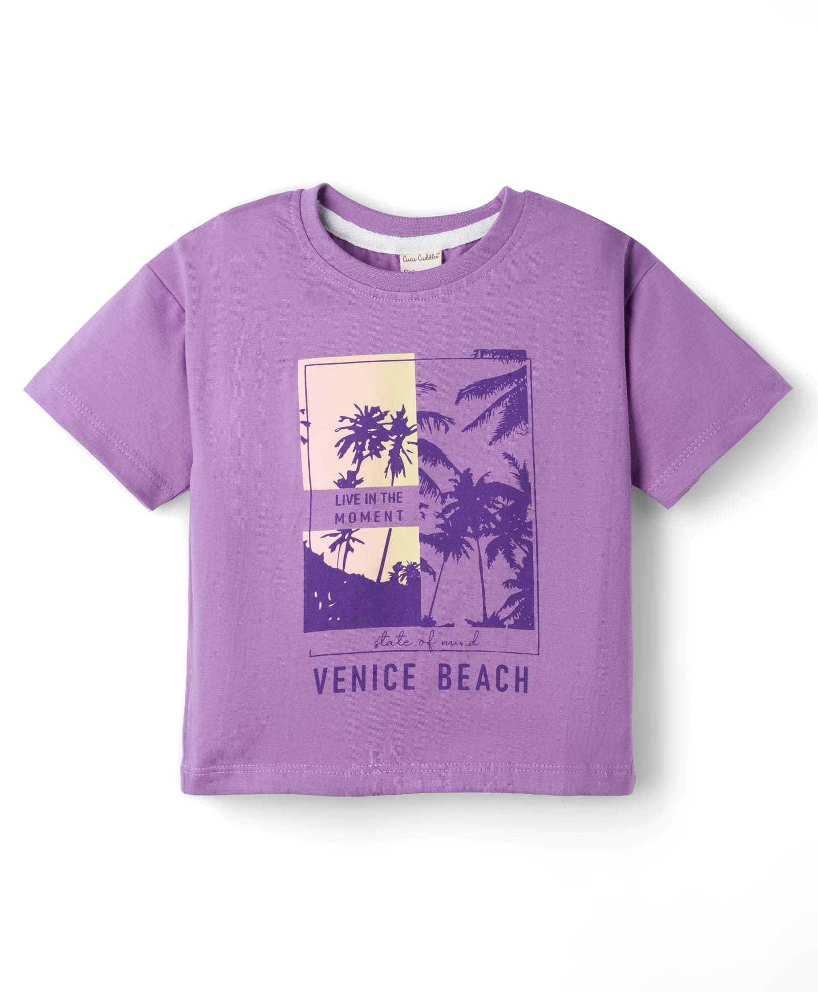 CUCUMBER Sinker Knit Half Sleeves Beach Theme Printed Top - Violet-picture-7