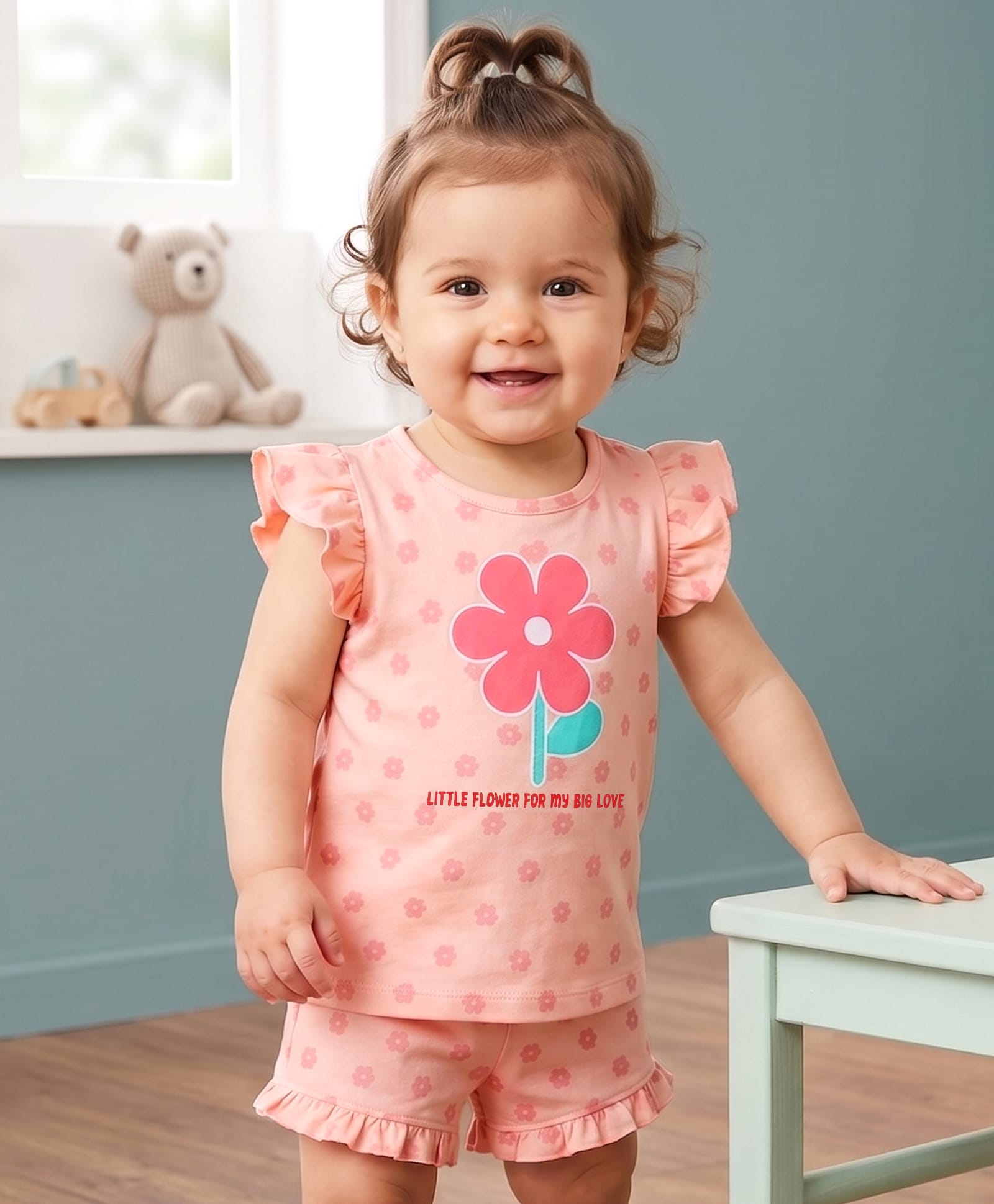 Doodle Poodle 100% Cotton Knit Sleeveless Floral Printed T-Shirt & Shorts Night Suit - Pink-image-15
