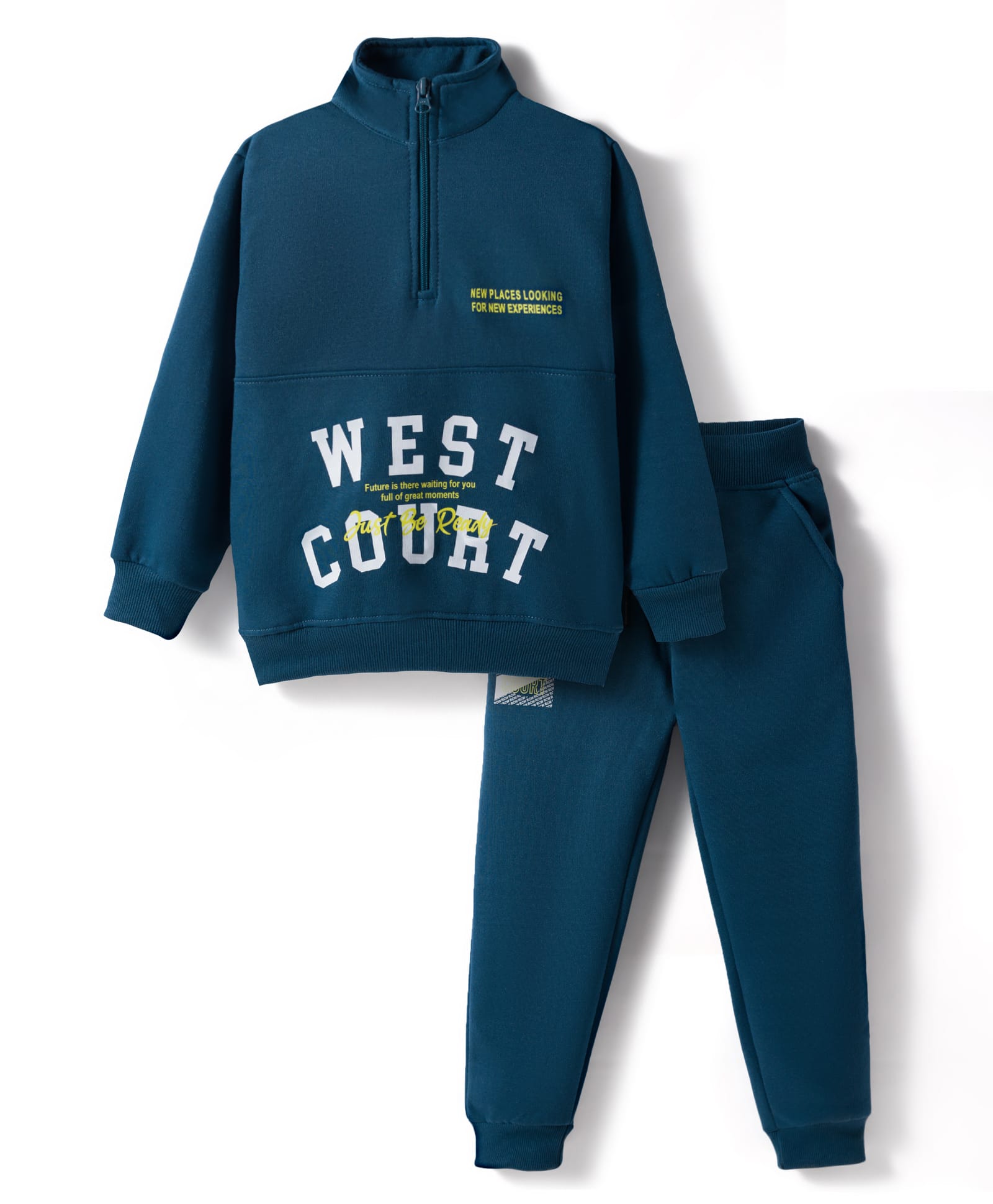 Pepito Fleece Knit Full Sleeves Winter Wear Suits Sweatshirt & Lounge Pant Set With Text Print - Navy Blue-picture-25